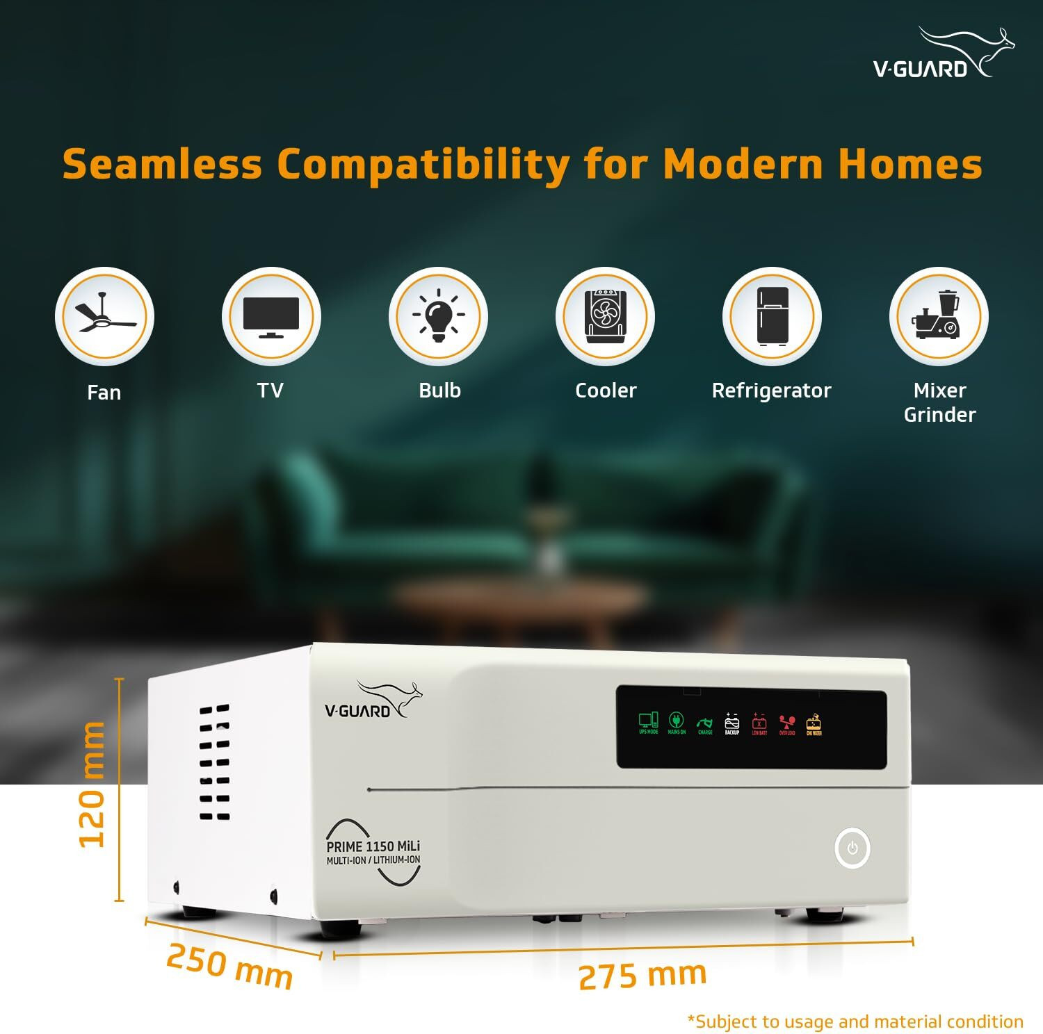 Image of V-Guard Prime 1150 MiLi 1000VA /800W Prime 1150 MiLi with 3 Year Warranty Pure Sine Wave Inverter