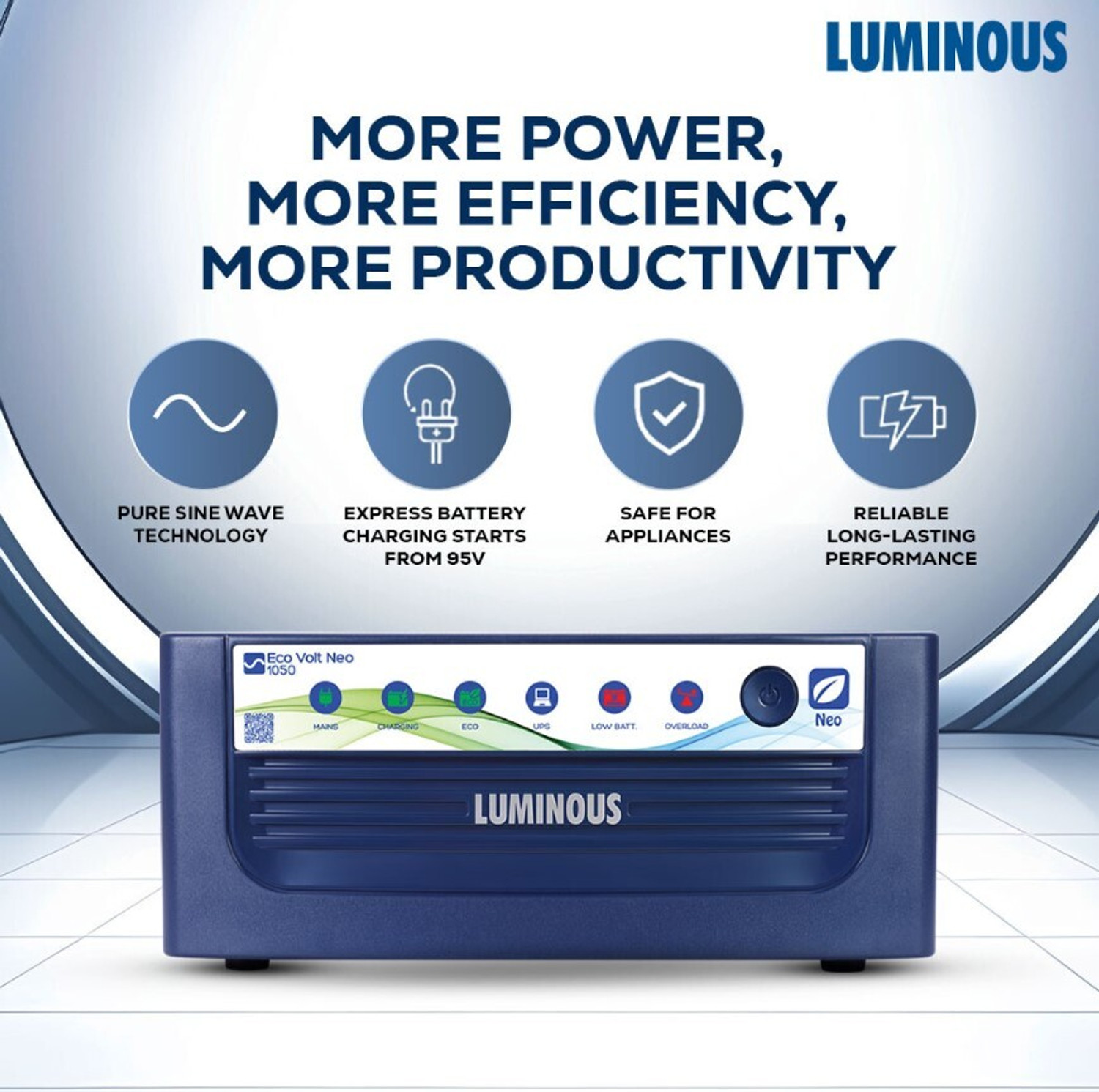 Image of LUMINOUS Eco Volt Neo 1050 + AMP-AP15048TT with 3 Year Warranty Pure Sine Wave Inverter