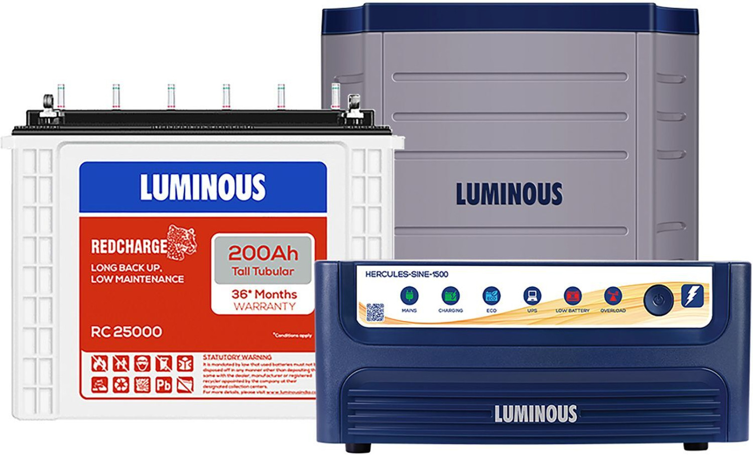 Image of LUMINOUS Hercules 1500 Pure Sine Wave Inverter, RC 25000 200Ah Battery with Trolley with 24 Months Warranty Pure Sine Wave Inverter