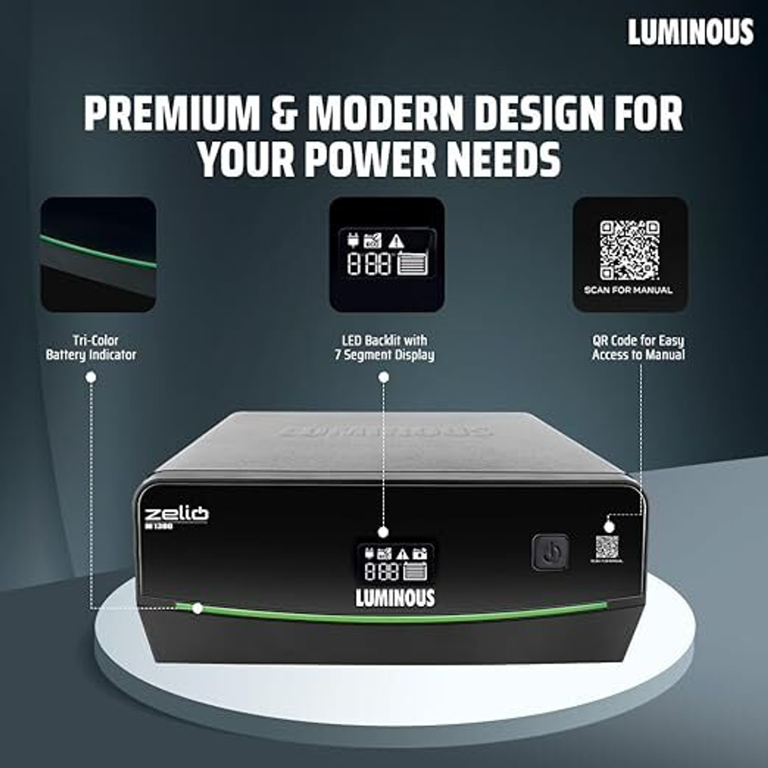 Image of LUMINOUS Zelio M 1300 /12V Inverter with LCD Display Zelio M 1300 /12V Inverter for Home and Office with 3 Year Warranty Pure Sine Wave Inverter