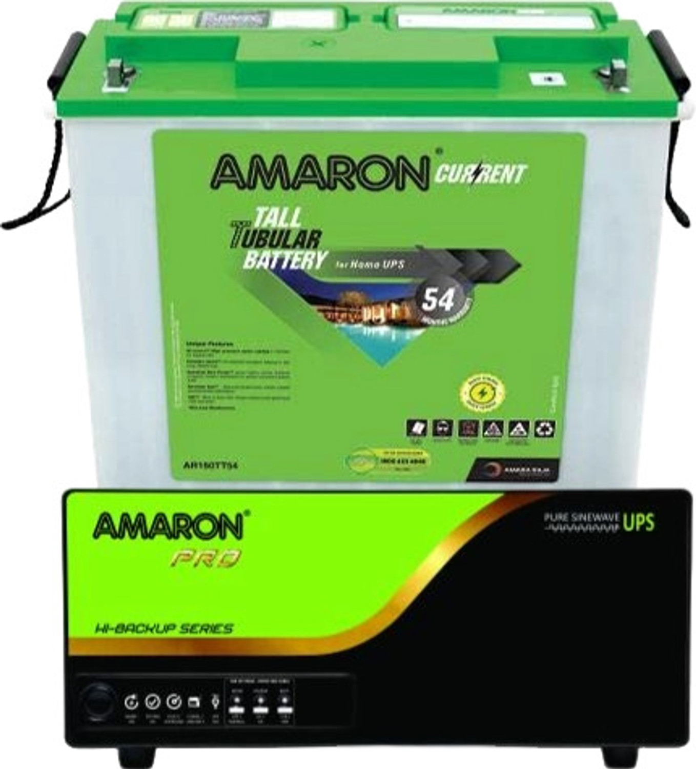 Image of AMARON (AAM-CR-AR150TT54) 150 Ah Tall Tubular Inverter Battery with HB1000AP (AAM-CR-AR150TT54) With HB1000AP Sine Wave Home UPS with 54 Months Warranty Pure Sine Wave Inverter