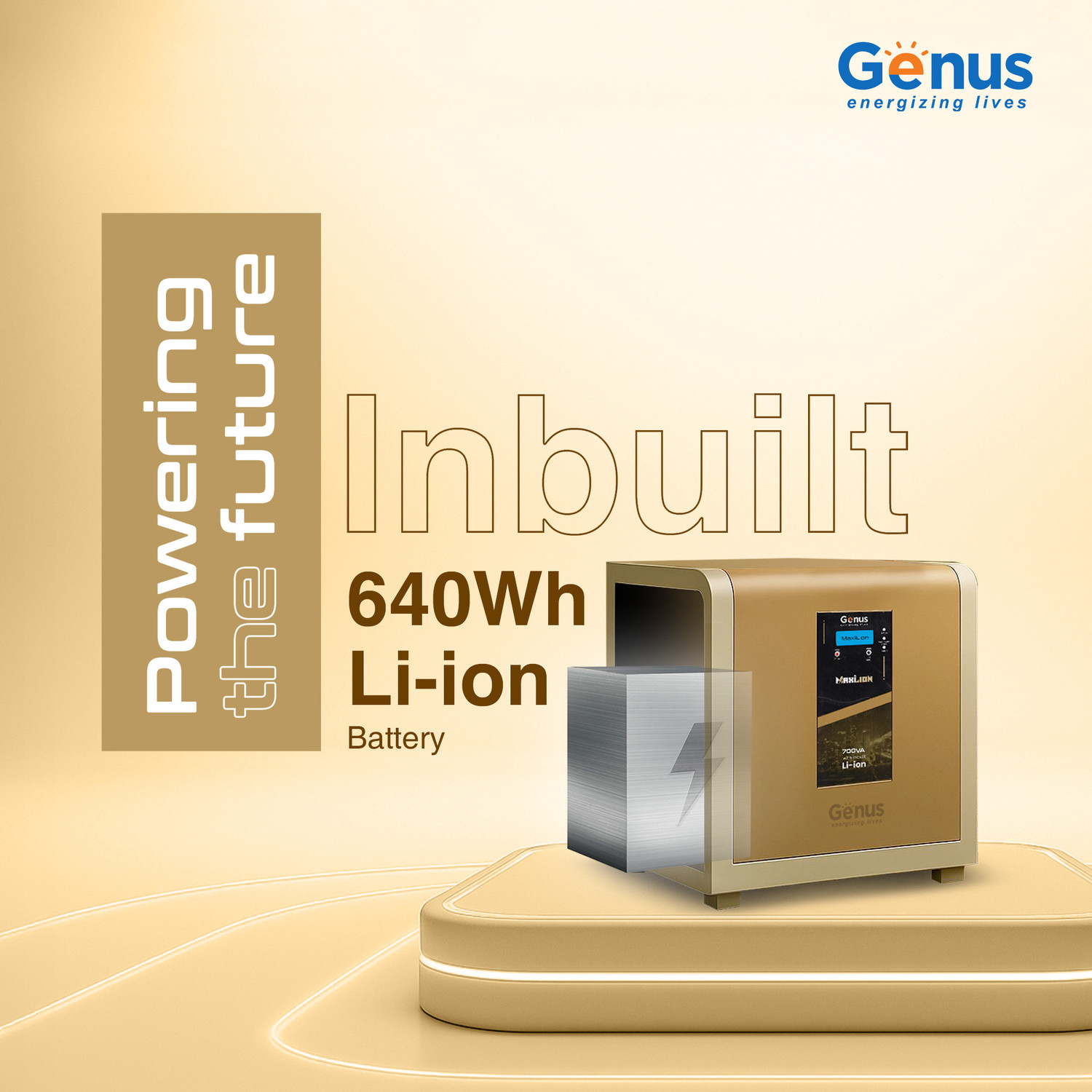 Image of Genus Maxilion Specially Build for 1 BHK Home 640WH Lithium Ion Battery Maxilion with 60 Months Warranty Pure Sine Wave Inverter
