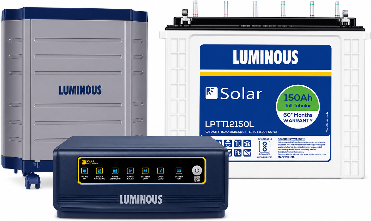 Image of LUMINOUS Solar Inverter Battery Solar NXG 1150E Inverter With 12150L 150Ah Solar Battery and Trolley with 3 Year Warranty Solar Compatible Pure Sine Wave Inverter