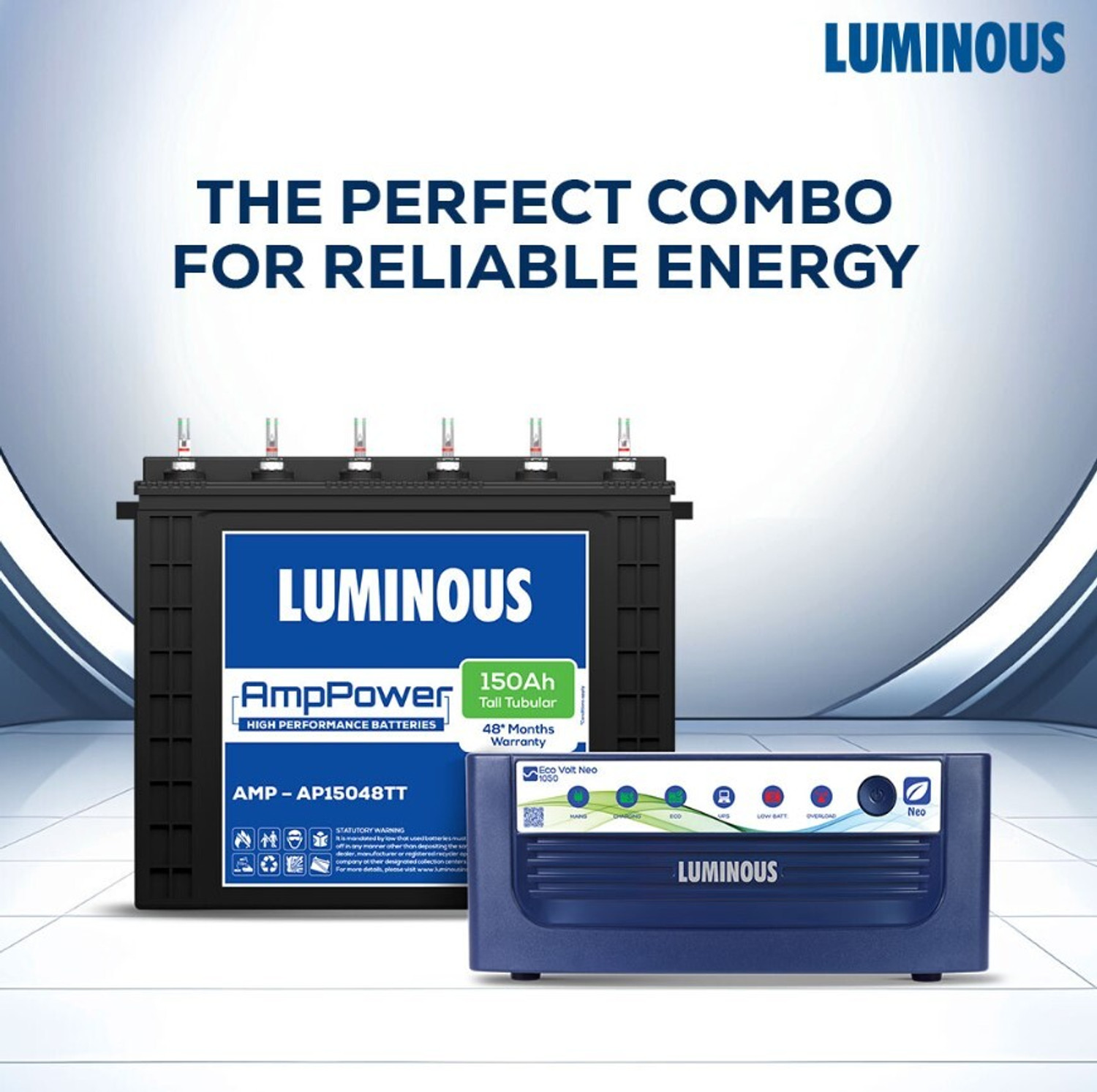 Image of LUMINOUS Eco Volt Neo 1050 + AMP-AP15048TT with 3 Year Warranty Pure Sine Wave Inverter