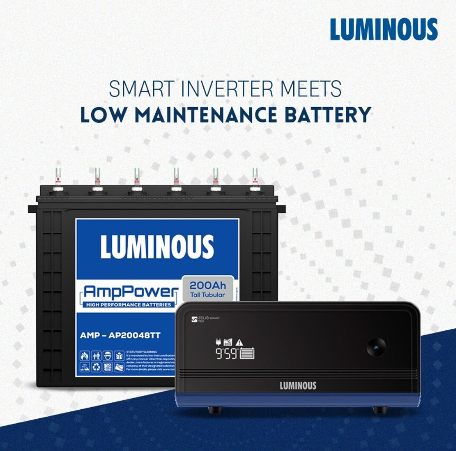 Image of LUMINOUS Zelio 1100 + AMP-AP20048TT with 3 Year Warranty Pure Sine Wave Inverter