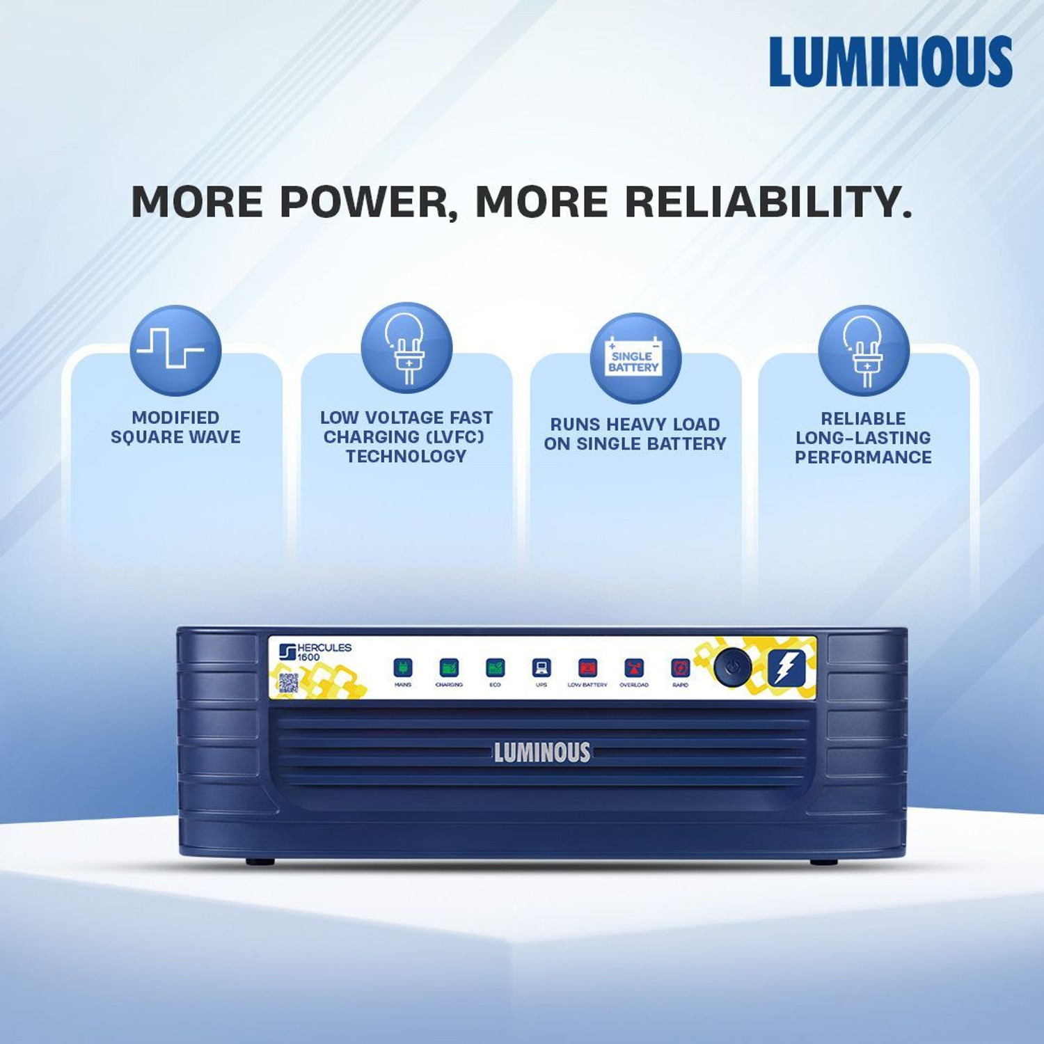 Image of LUMINOUS Hercules 1600 Square Wave Inverter, RC 25000 200Ah Battery with Trolley with 24 Months Warranty Square Wave Inverter