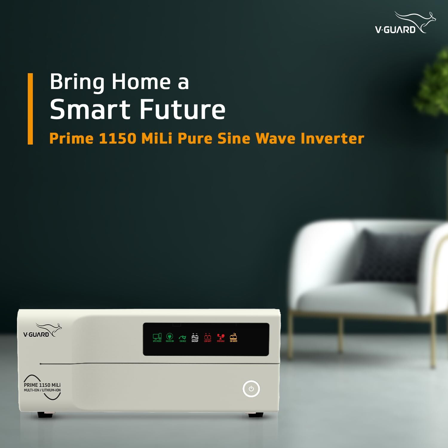 Image of V-Guard Prime 1150 MiLi 1000VA /800W Prime 1150 MiLi with 3 Year Warranty Pure Sine Wave Inverter