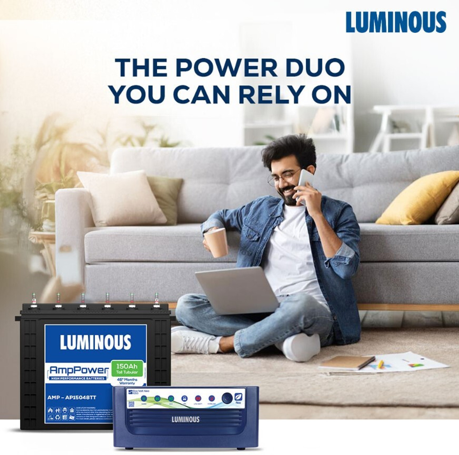 Image of LUMINOUS Eco Volt Neo 1050 + AMP-AP15048TT with 3 Year Warranty Pure Sine Wave Inverter