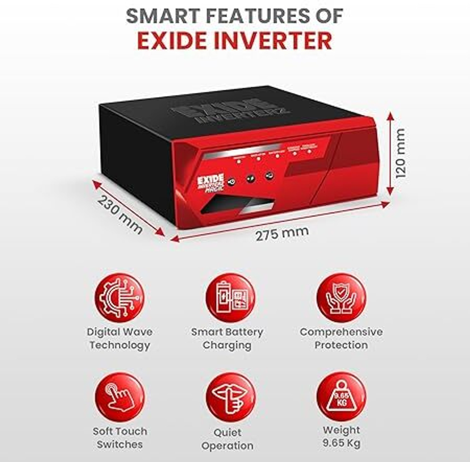 Image of EXIDE Magic1150 /12V Plex Technology Smart Charging LED Display For Homes & Offices Inverter with 42 Months Warranty Square Wave Inverter