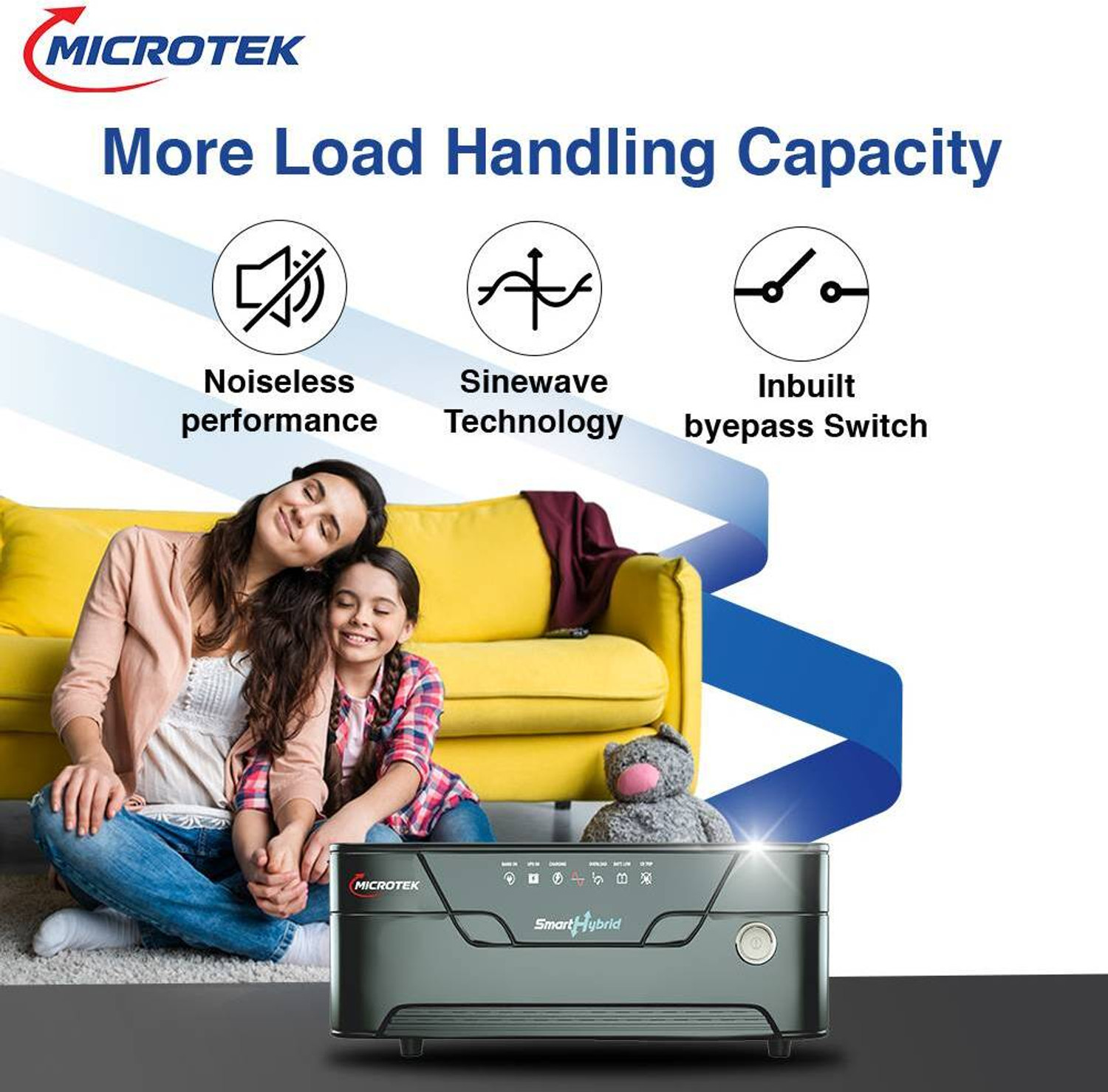 Image of Microtek SMART HYBRID UPS 1275 12V (UPS SMART HYBRID 1275 12V) with 3 Year Warranty Solar Compatible Pure Sine Wave Inverter