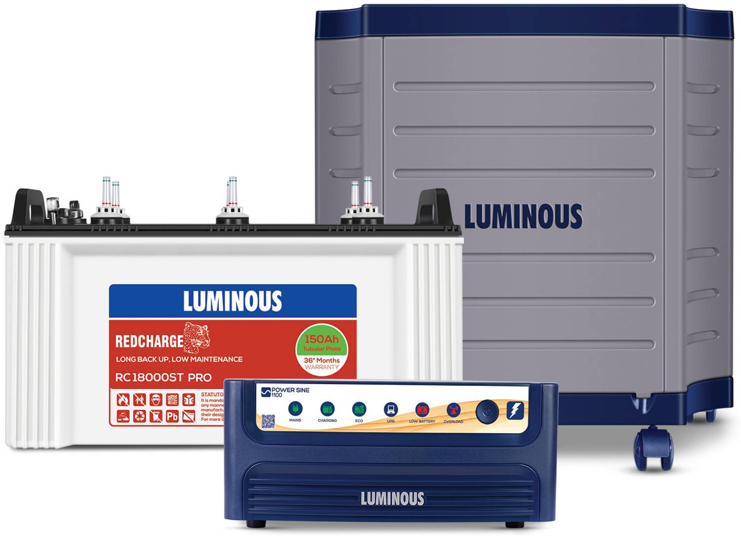 LUMINOUS Power sine 1100+RC18000st+Trolley with 24 Months Warranty Pure Sine Wave Inverter
