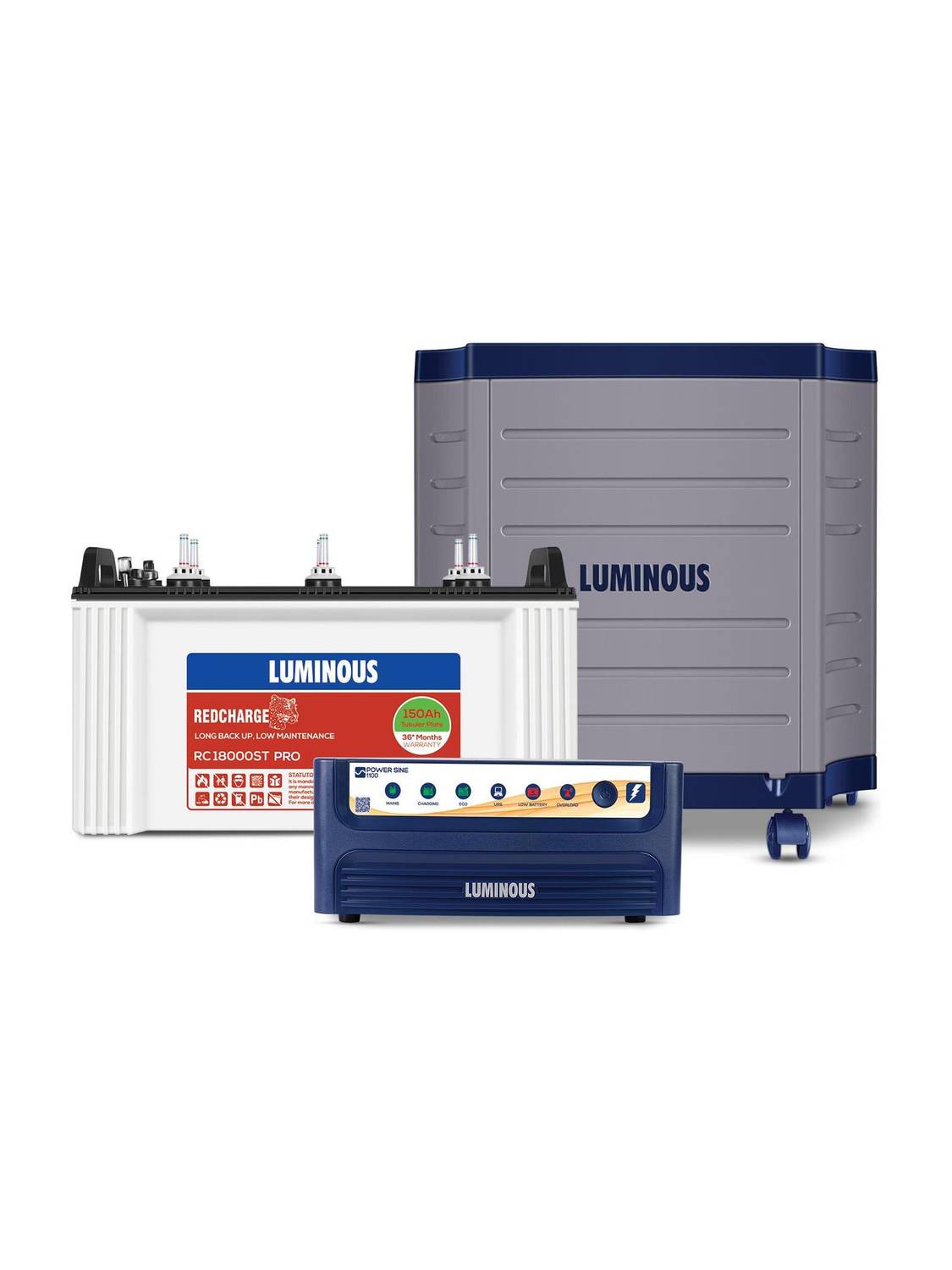 LUMINOUS Power sine 1100+RC18000st+Trolley with 24 Months Warranty Pure Sine Wave Inverter