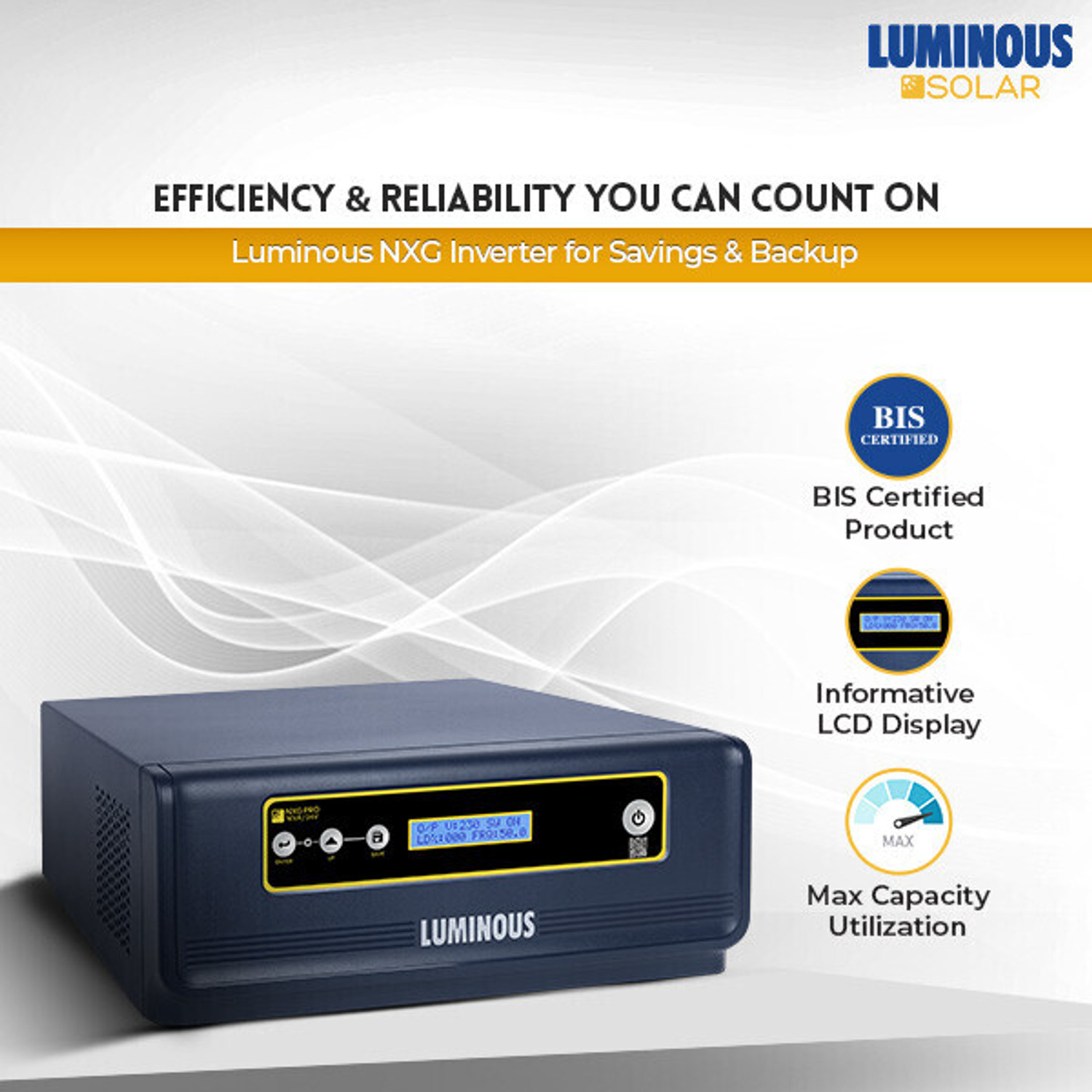 Image of LUMINOUS NXG PRO 1KVA /24V with 3 Year Warranty Solar Compatible Pure Sine Wave Inverter
