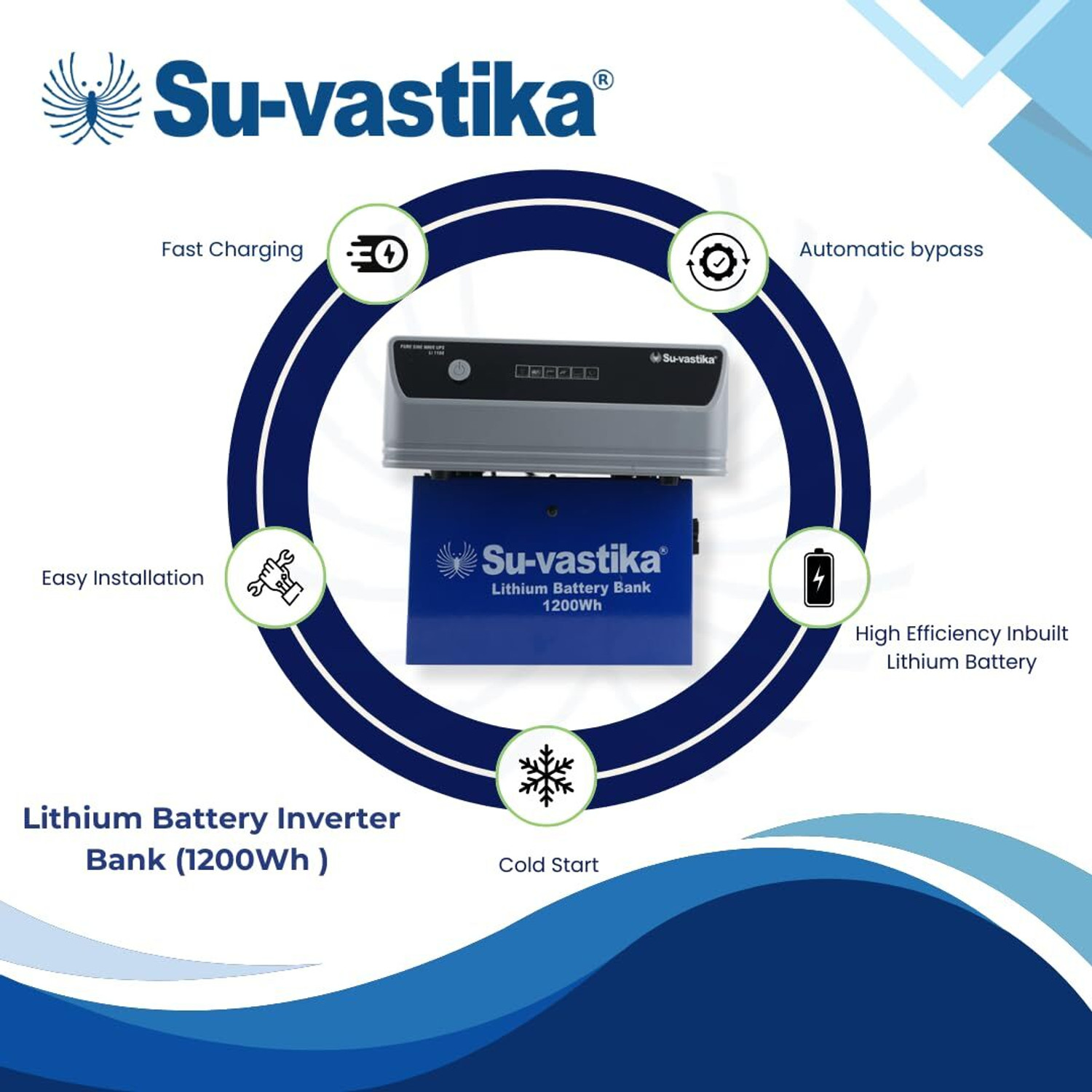 Image of Su-vastika LI 1100 Inverter with 1200wh Lithium Battery for Home, Office LI 1100 Inverter With 1200wh Lithium Battery (Inverter Battery Combo with 60 Months Warranty Pure Sine Wave Inverter