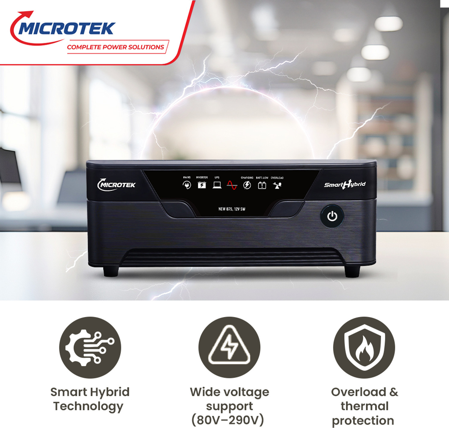 Image of Microtek SMART HYBRID NEW 1075 12V (Compatible with lithium-ion batteries) UPS SMART HYBRID NEW 1075 12V with 3 Year Warranty Pure Sine Wave Inverter