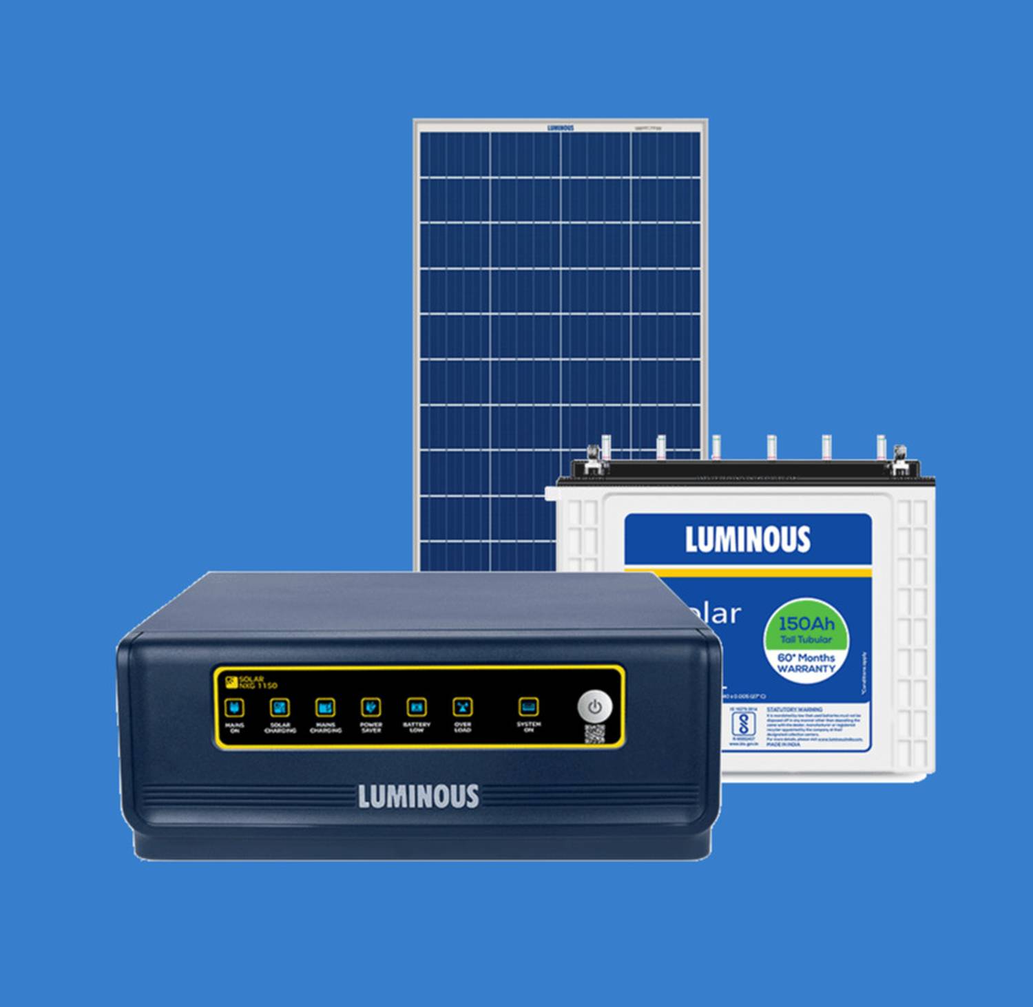LUMINOUS LPTT12150L and NXG 850 And 170w Solar Panel LPTT12150L and NXG 850 and 170w Solar Panel with 5 Year Warranty Solar Compatible Pure Sine Wave Inverter