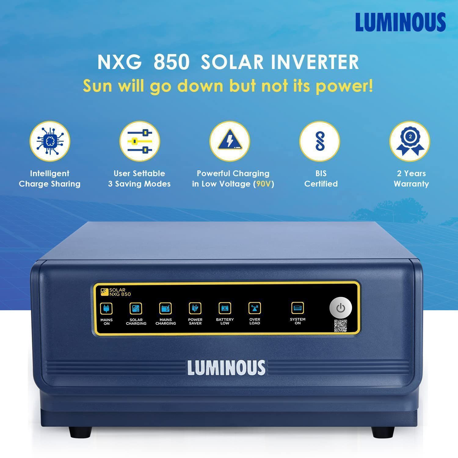 Image of LUMINOUS 850 Solar Inverter | Intelligent Load Sharing | Minimum Maintenance 850 / 850e with 36 Months Warranty Solar Compatible Pure Sine Wave Inverter
