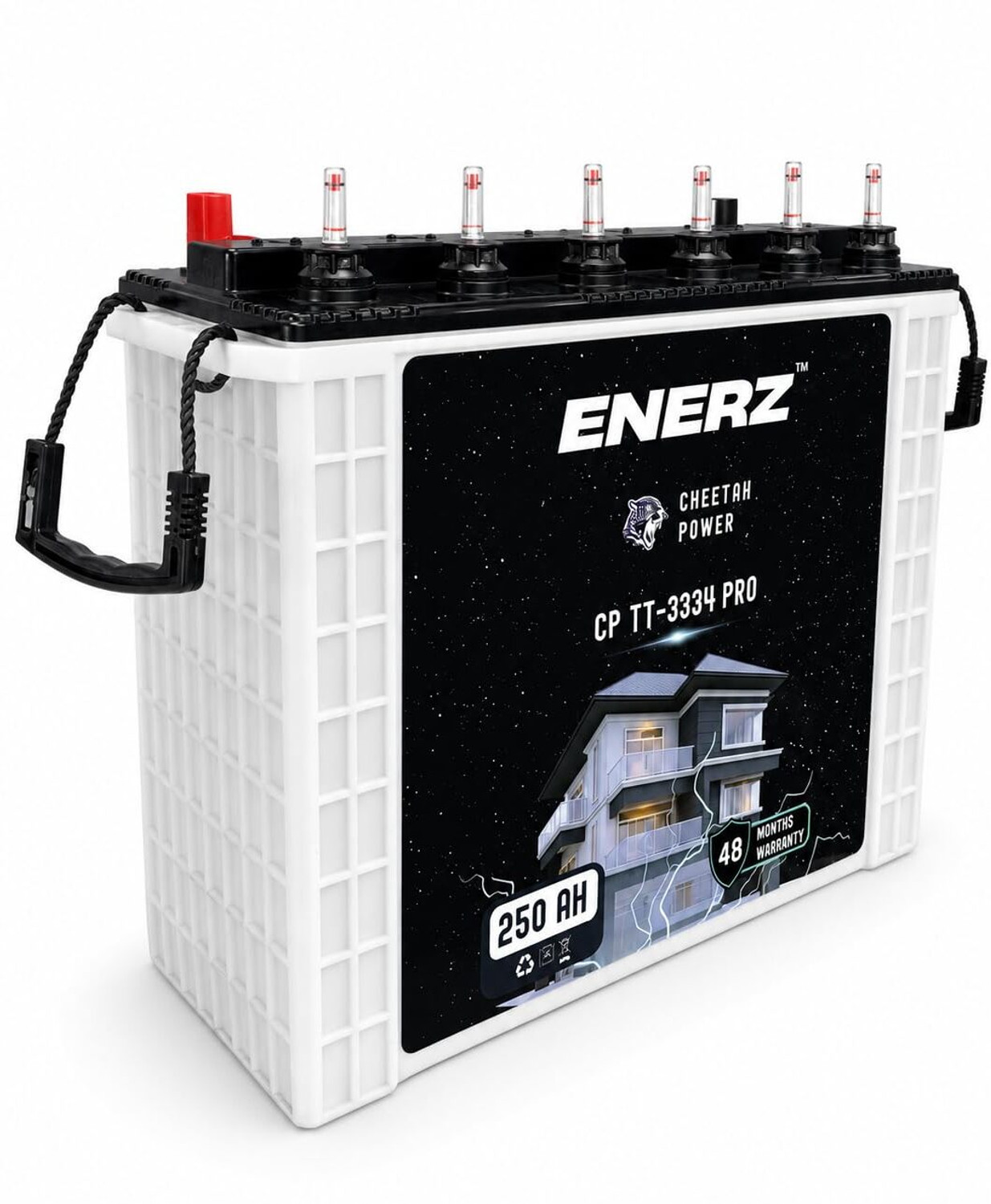 Image of EnerZ | 250AH Tall Tubular C20 Battery Solar Compatible| 48 Months Warranty| Best For 250 AH CP TT-3334 PRO - 12V Tall Tubular Battery | Best with 600 VA to 2500 VA with 48 Months Warranty Pure Sine Wave Inverter