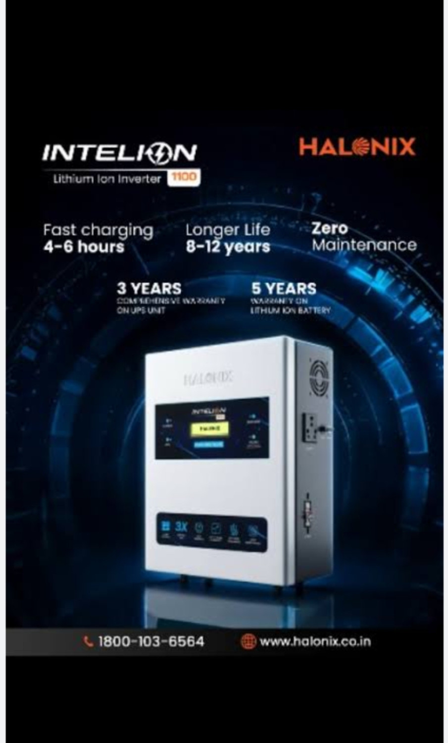 Image of HALONIX HTL-INV-1100-LI-ION with 5 Year Warranty Pure Sine Wave Inverter