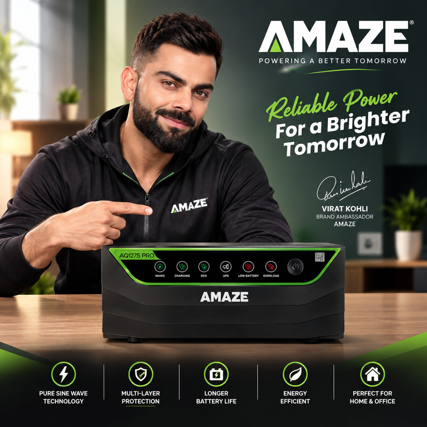 Image of AMAZE AQ1275 Pro Inverter Best Inverter For Home And Office with 3 Year Warranty Square Wave Inverter