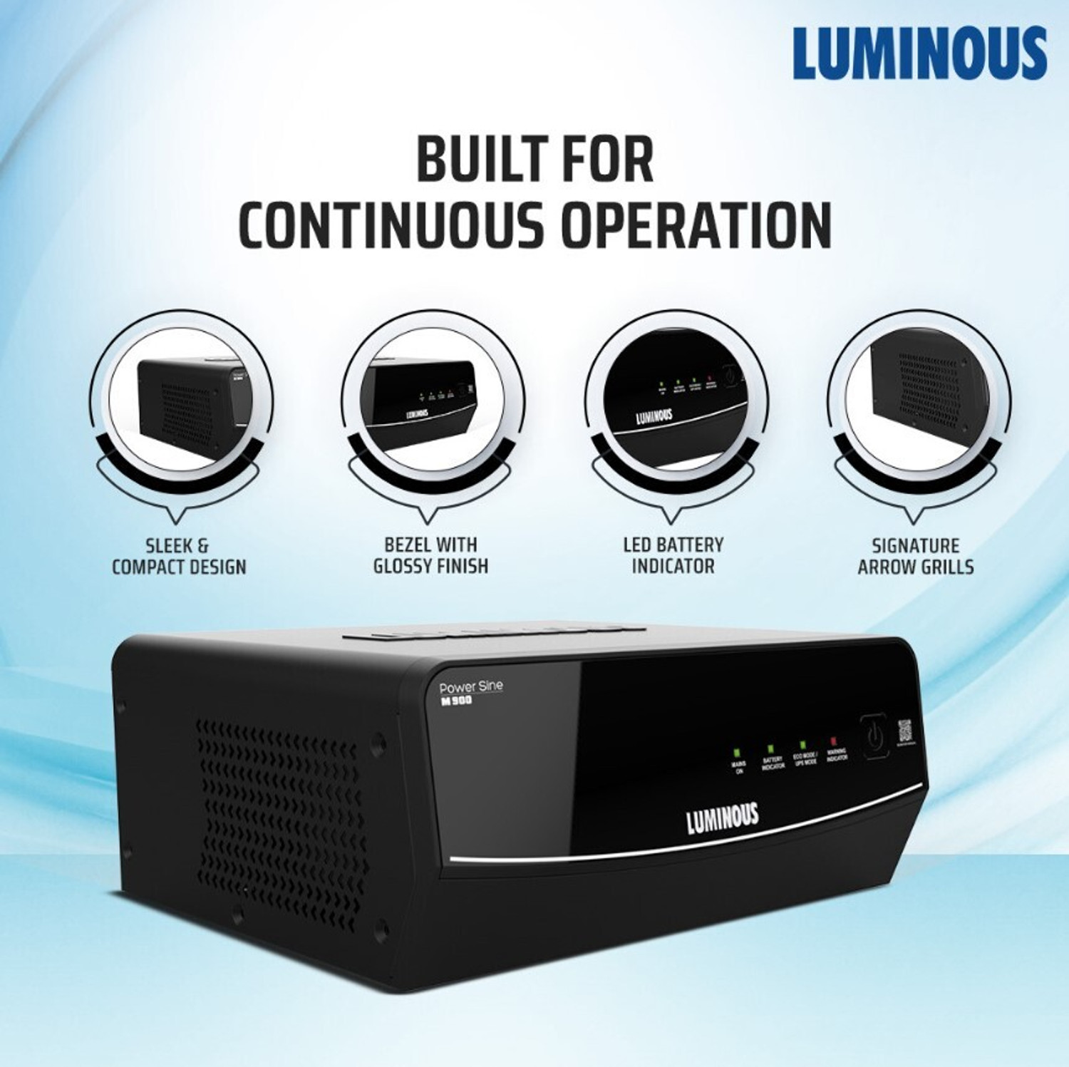 Image of LUMINOUS Power Sine M 900 with 3 Year Warranty Pure Sine Wave Inverter