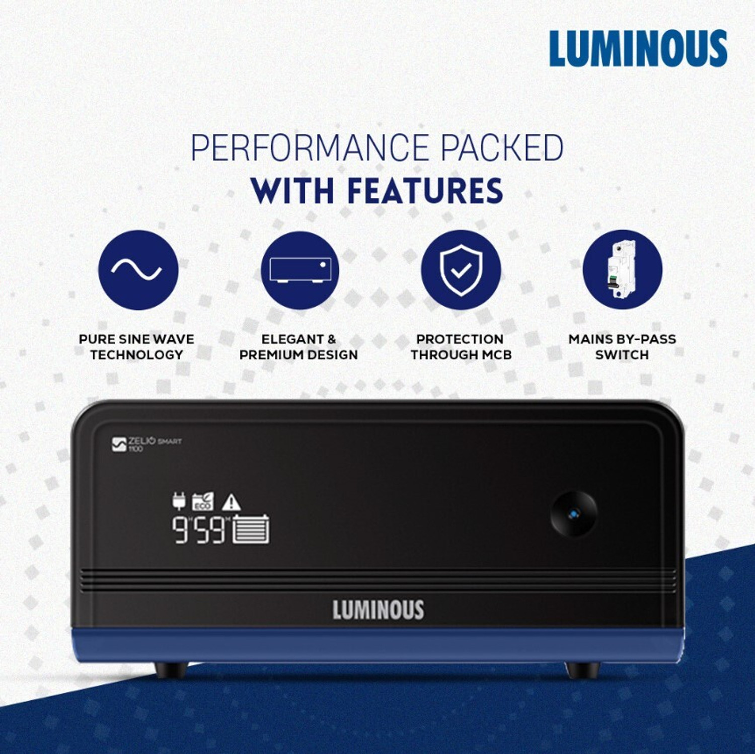 Image of LUMINOUS Zelio 1100 + AMP-AP12048ST + T with 3 Year Warranty Pure Sine Wave Inverter