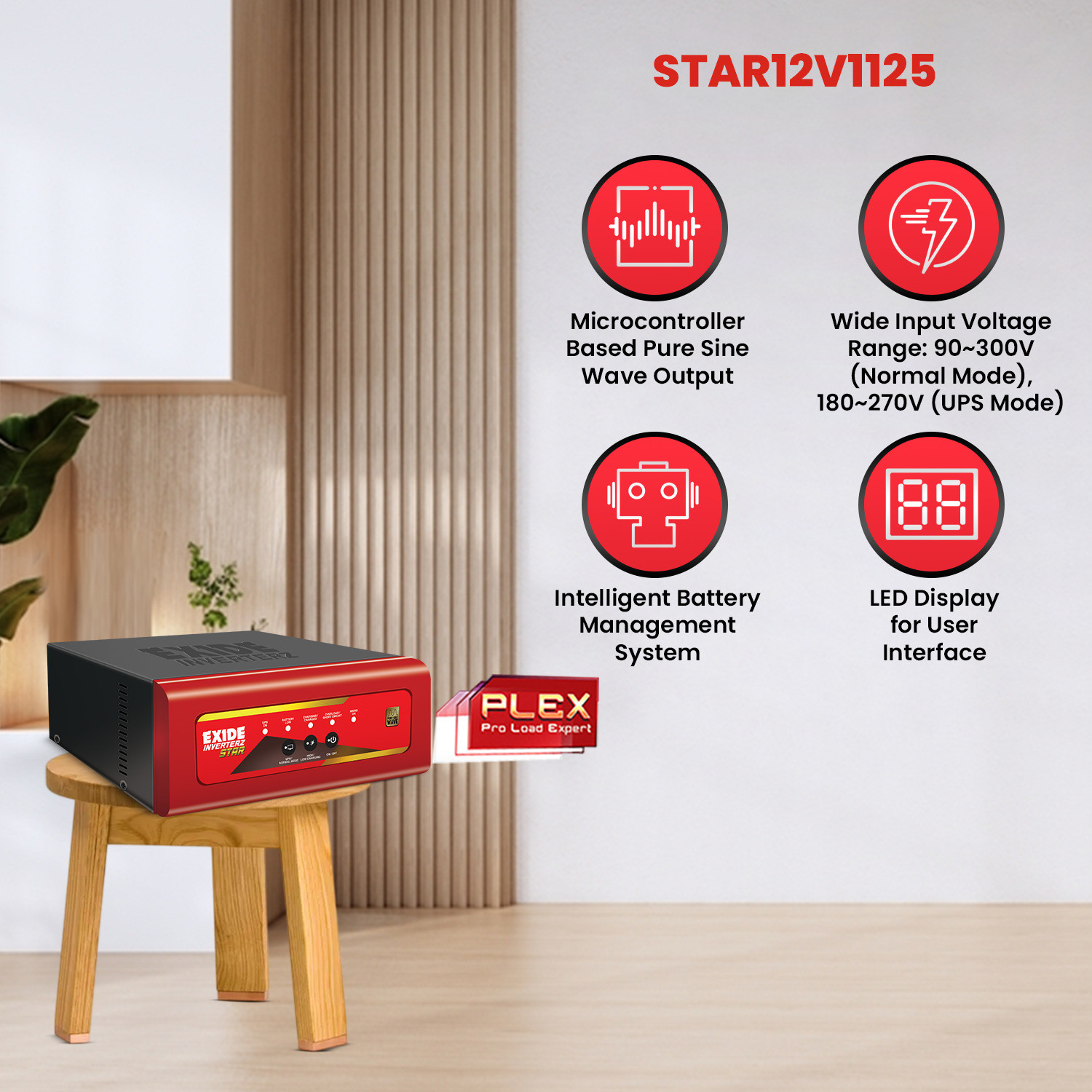 Image of EXIDE STAR STAR STAR12V1125 with 42 Months Warranty Pure Sine Wave Inverter
