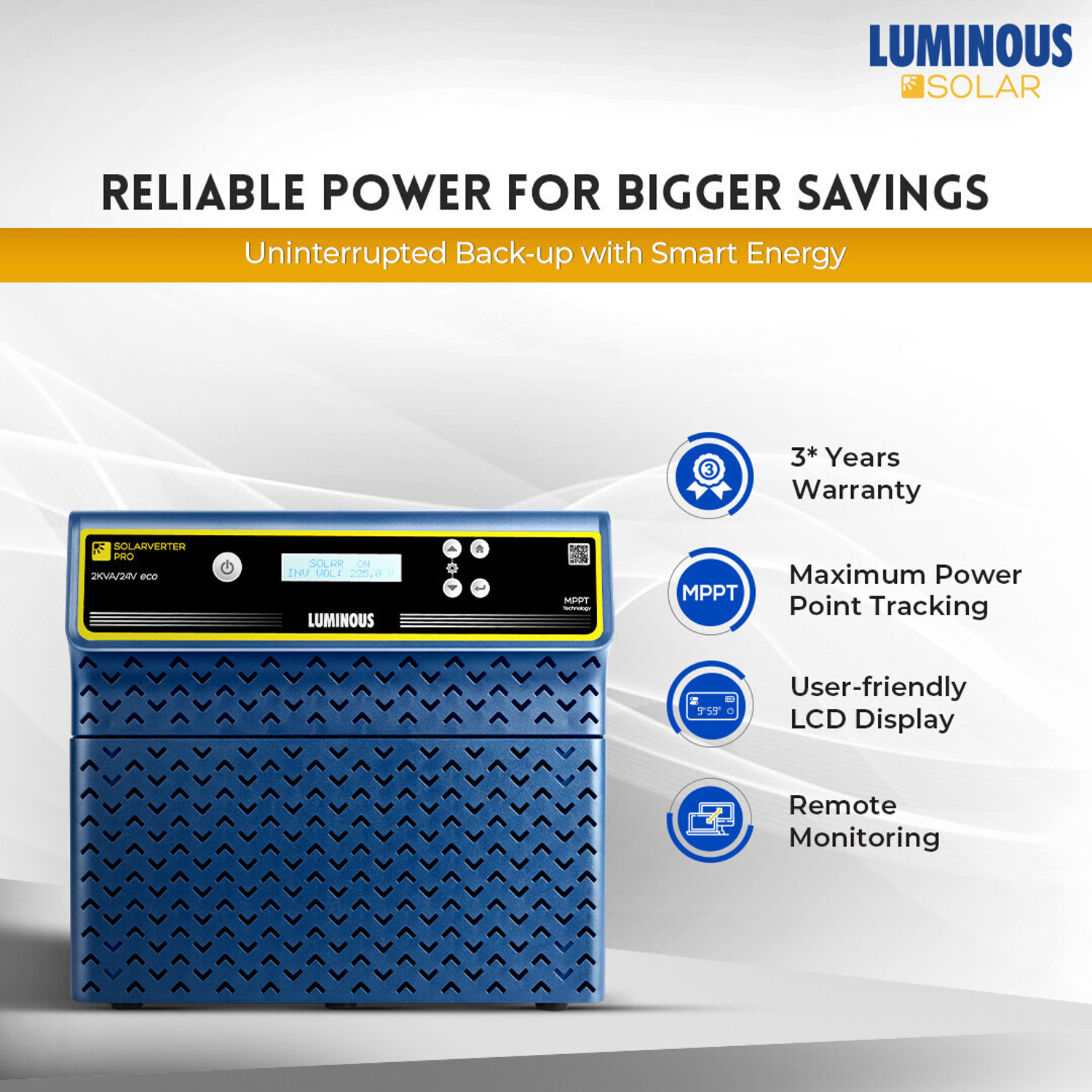 Image of LUMINOUS SOLARVERTER PRO 2KVA eco with 3 Year Warranty Solar Compatible Pure Sine Wave Inverter