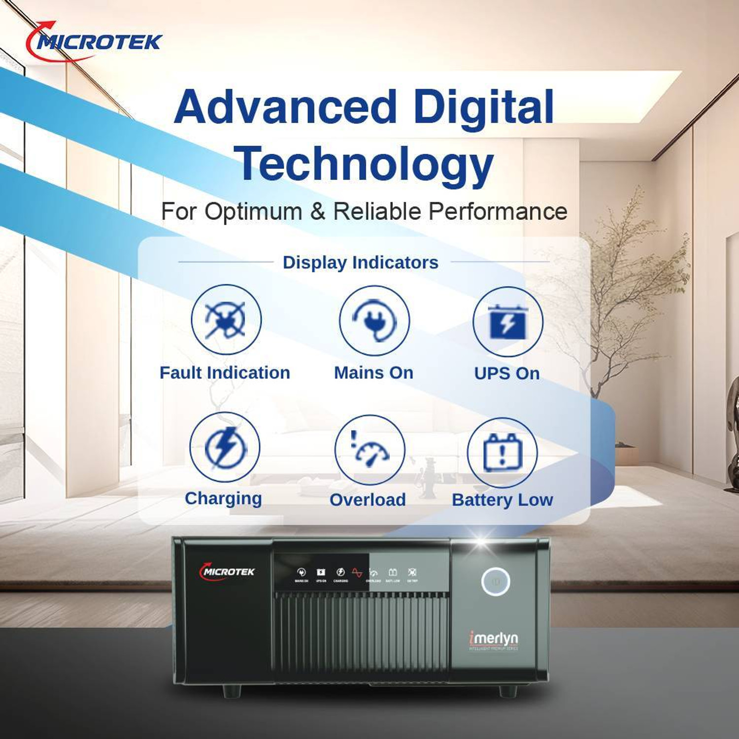 Image of Microtek iMERLYN UPS 1250 12V (UPS IMERLYN 1250 DG) with 3 Year Warranty Square Wave Inverter