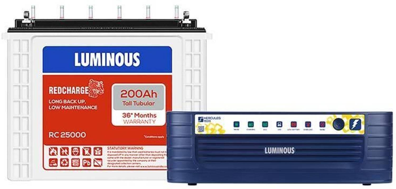 LUMINOUS Hercules 1600 Square Wave Inverter, RC 25000 200 Ah Tall Tubular Battery with 24 Months Warranty Square Wave Inverter