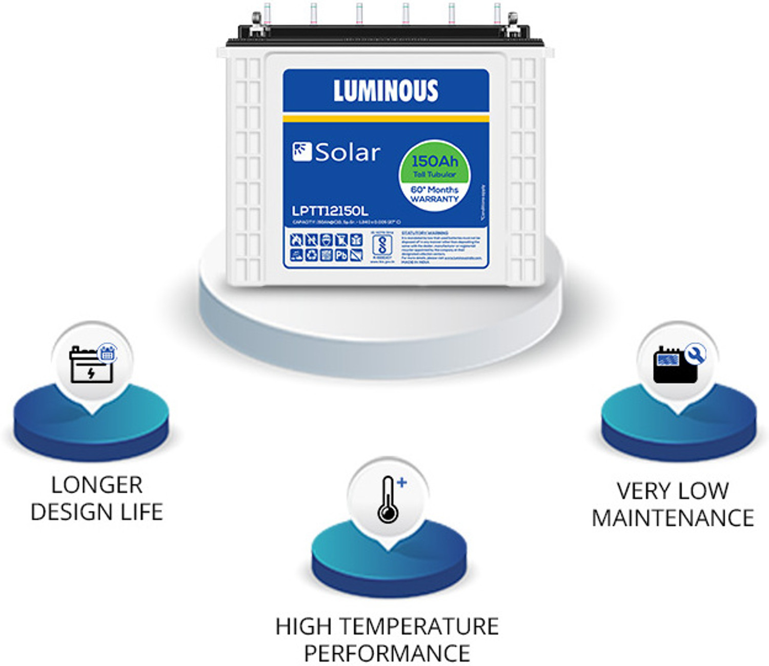Image of LUMINOUS Solar Inverter Battery Solar NXG 1150E Inverter With 12150L 150Ah Solar Battery and Trolley with 3 Year Warranty Solar Compatible Pure Sine Wave Inverter