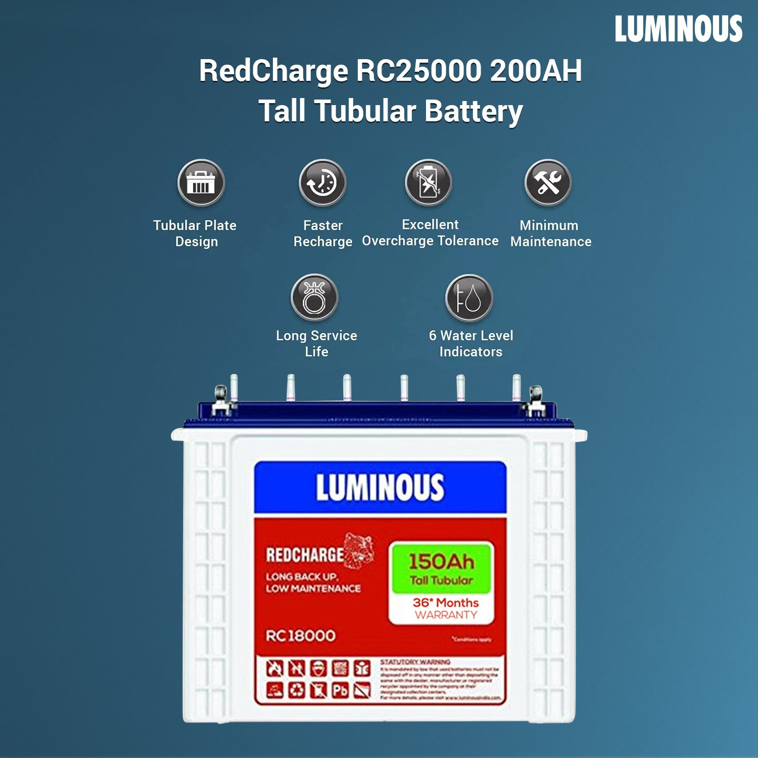 Image of LUMINOUS Hercules 1600 Square Wave Inverter, RC 18000 150Ah Battery with Trolley with 24 Months Warranty Square Wave Inverter