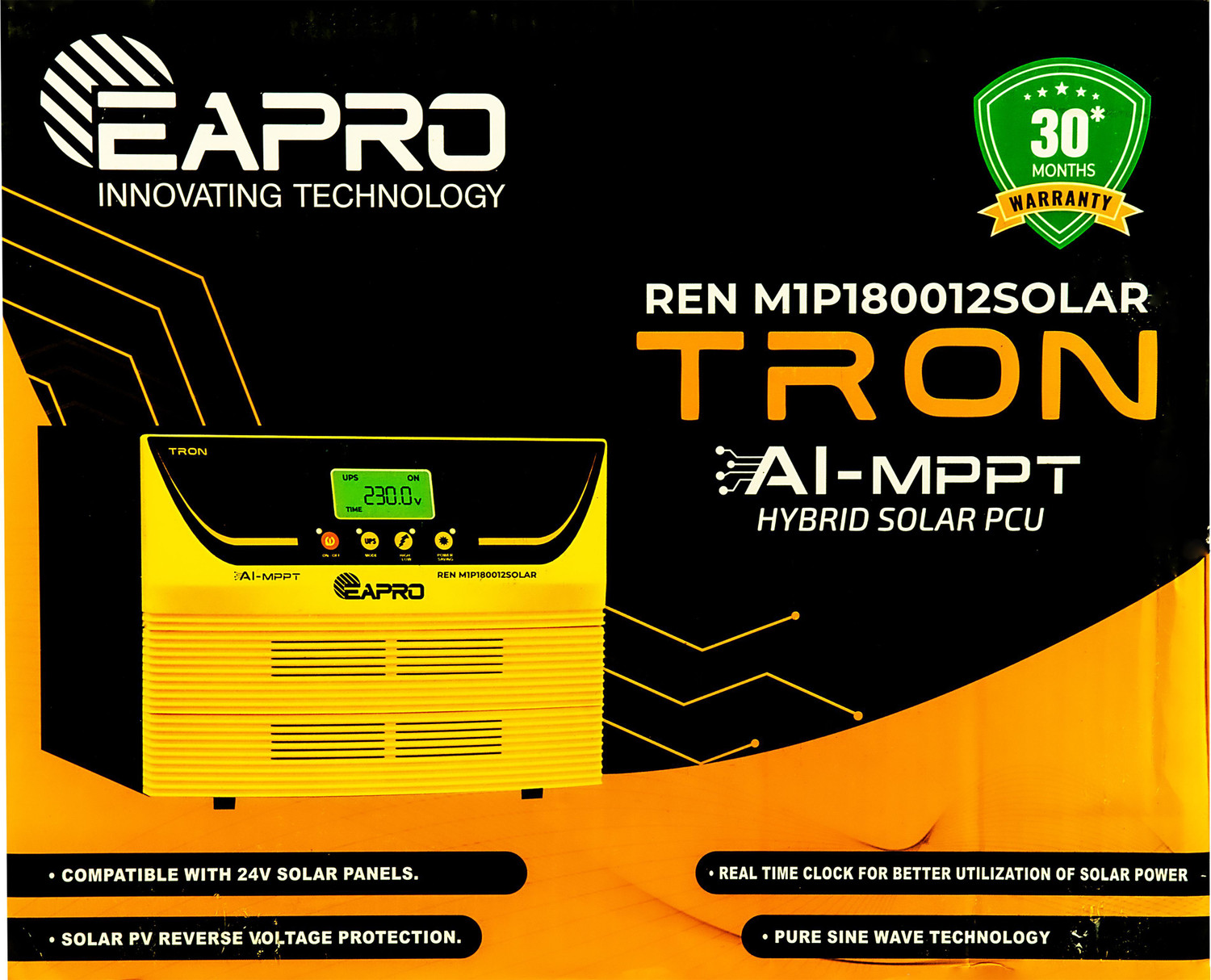 Image of eapro REN M1P180012SOLAR 1500 VA | TRON 1800 AI MPPT | 12V | with 36 Months Warranty Solar Compatible Pure Sine Wave Inverter