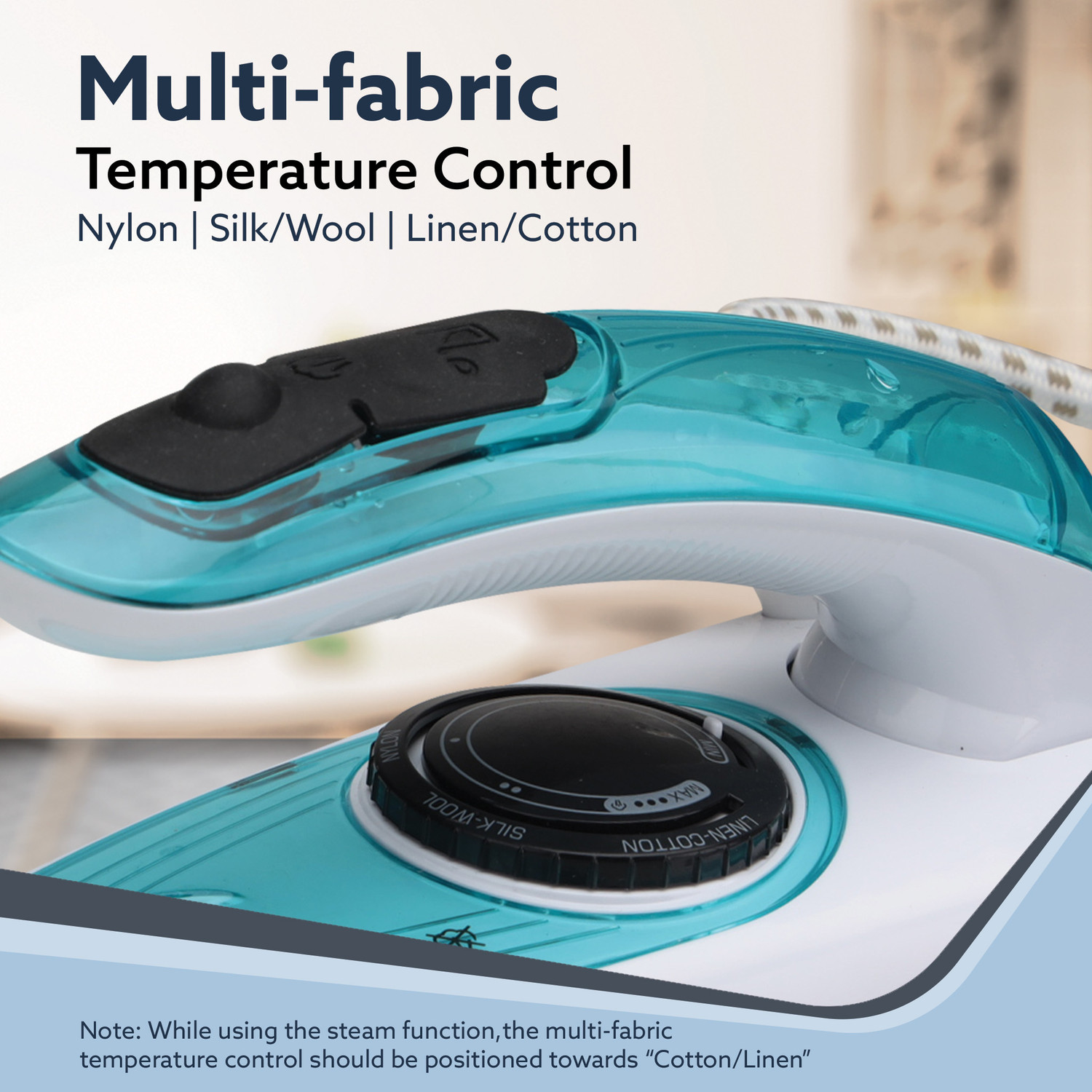 Image of AGARO Primo Travel Steam Iron, Compact, Ceramic Coated Sole plate, Cotton,Wool, Poly, 1200 W Steam Iron