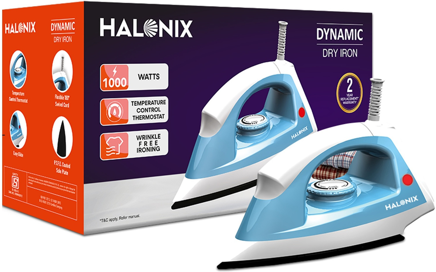 Image of HALONIX Dynamic 1000W DRY IRON 1000 W Dry Iron (Blue)