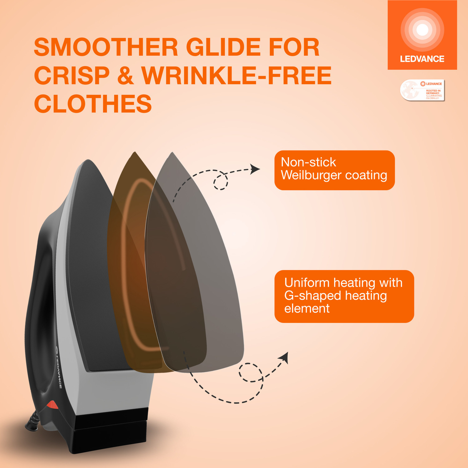 Image of ledvance Crease Master Pro 1000 Watt | Dry Iron for Clothes | Over Heat Protection | 1000 W Dry Iron