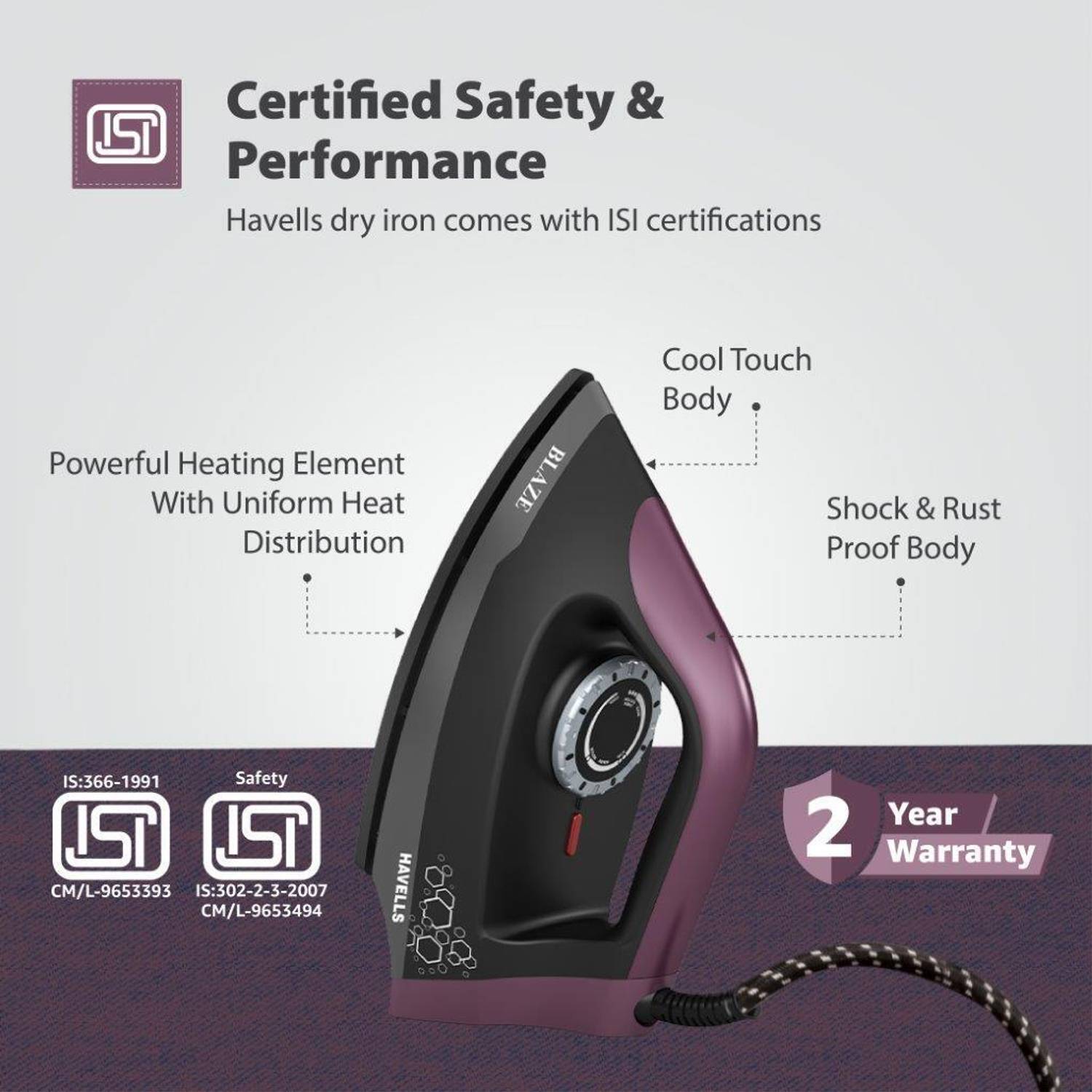 HAVELLS BLAZE DRY IRON 2KG 1250W - Image 5