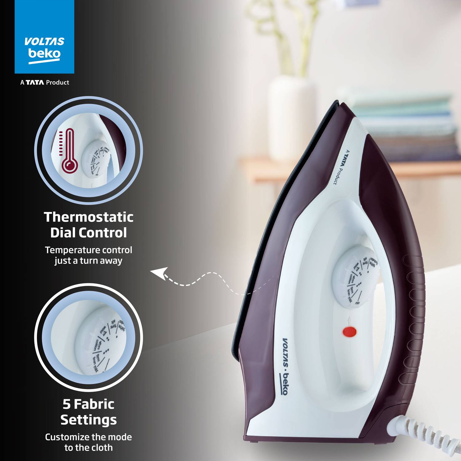 Voltas Beko by Tata I1000VD-BGWH 1000W Dry Iron - Image 4
