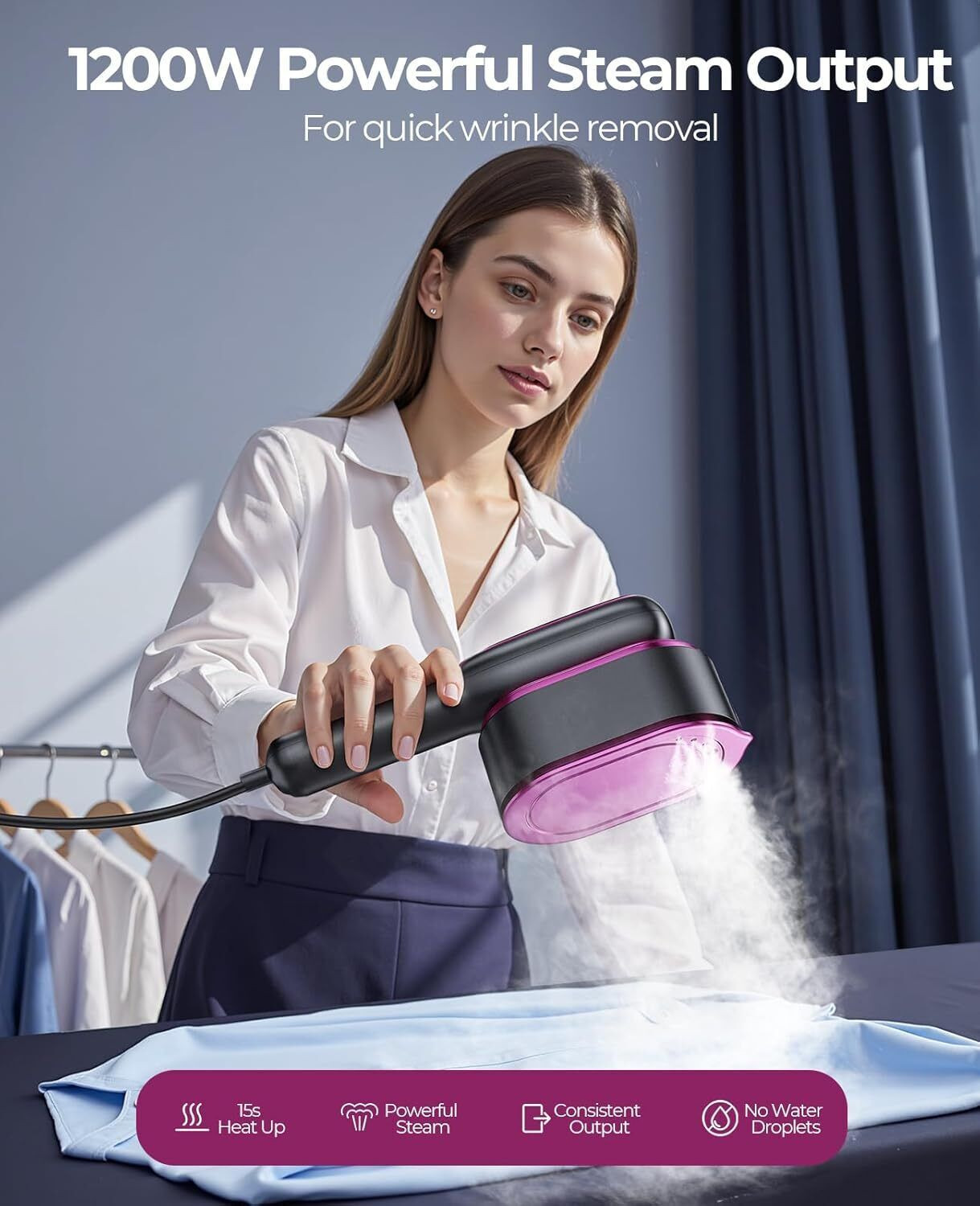 Image of mefine by kikvi Steamer Iron Portable 2-in-1 Handheld Iron Kills 99.9%* Bacteria 1200 W Garment Steamer