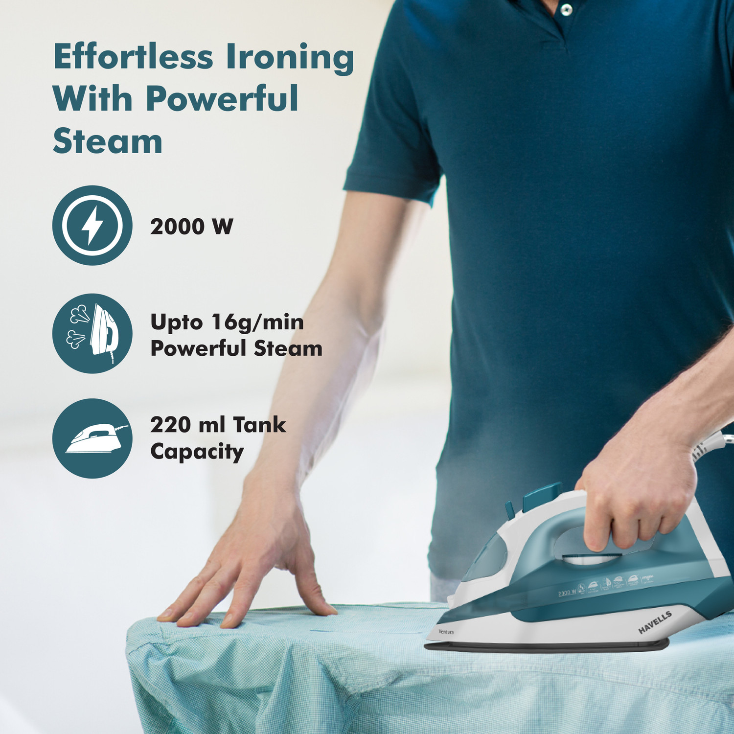 Image of HAVELLS by Havells Ventura Steam Iron with Self Cleaning Function|Vertical & Horizontal Ironing 2000 W Steam Iron