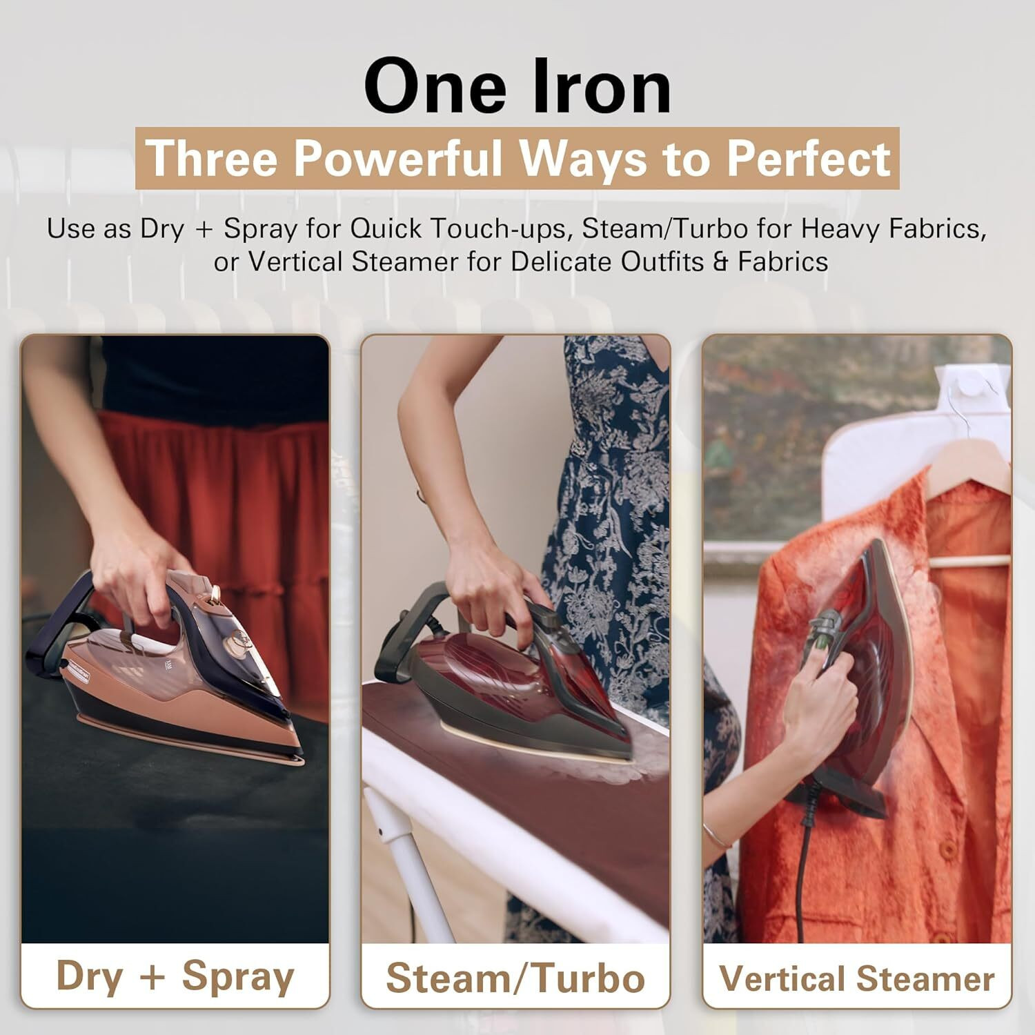 Image of Hamilton Beach Fully-Automatic Steam Iron with iSense Technology, Garment Steam Iron 2800 W Garment Steamer