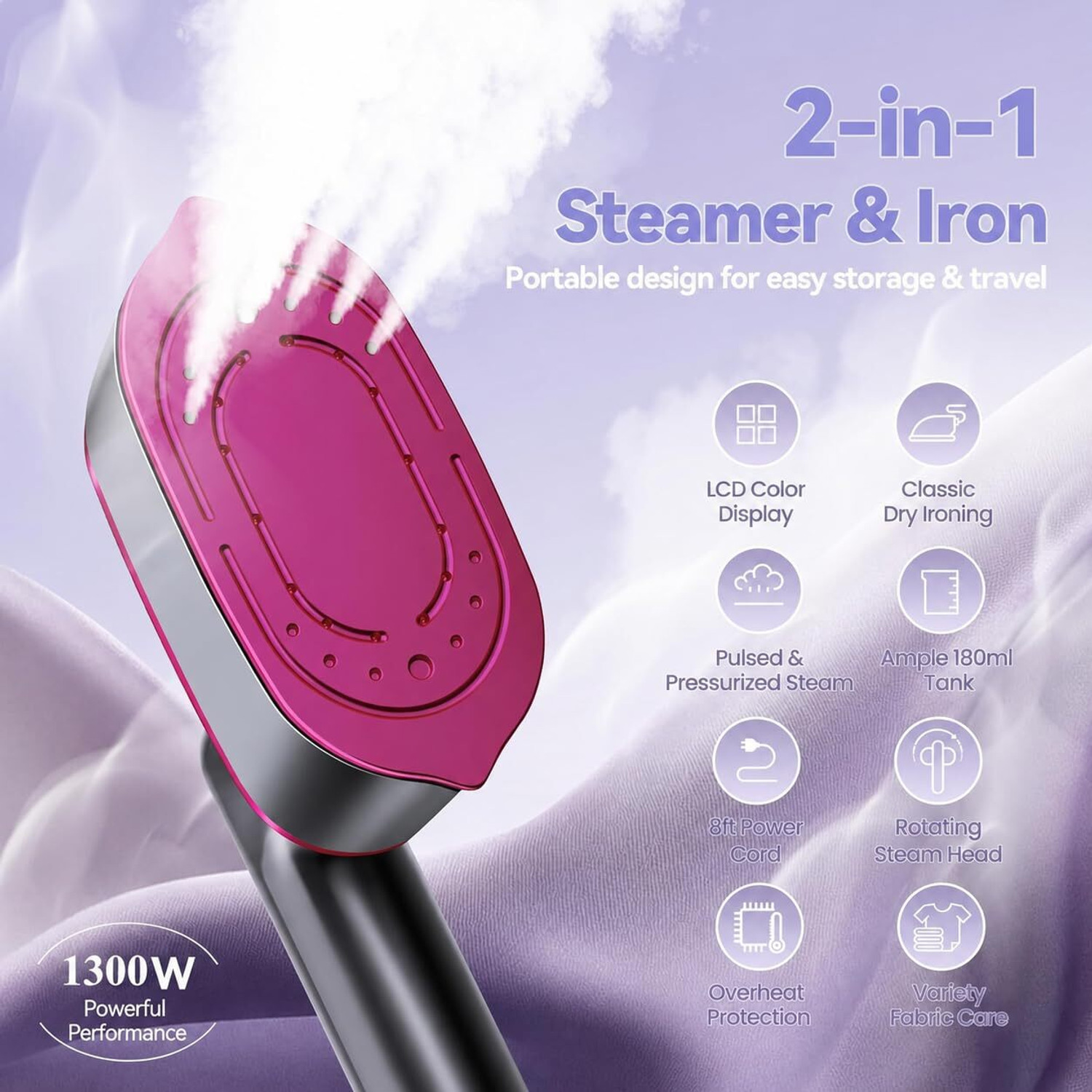 Image of DOCOSS 2-in 1 Handheld Garment Steamer For Clothes,Mini Steam Iron For Travel 1600 W Garment Steamer