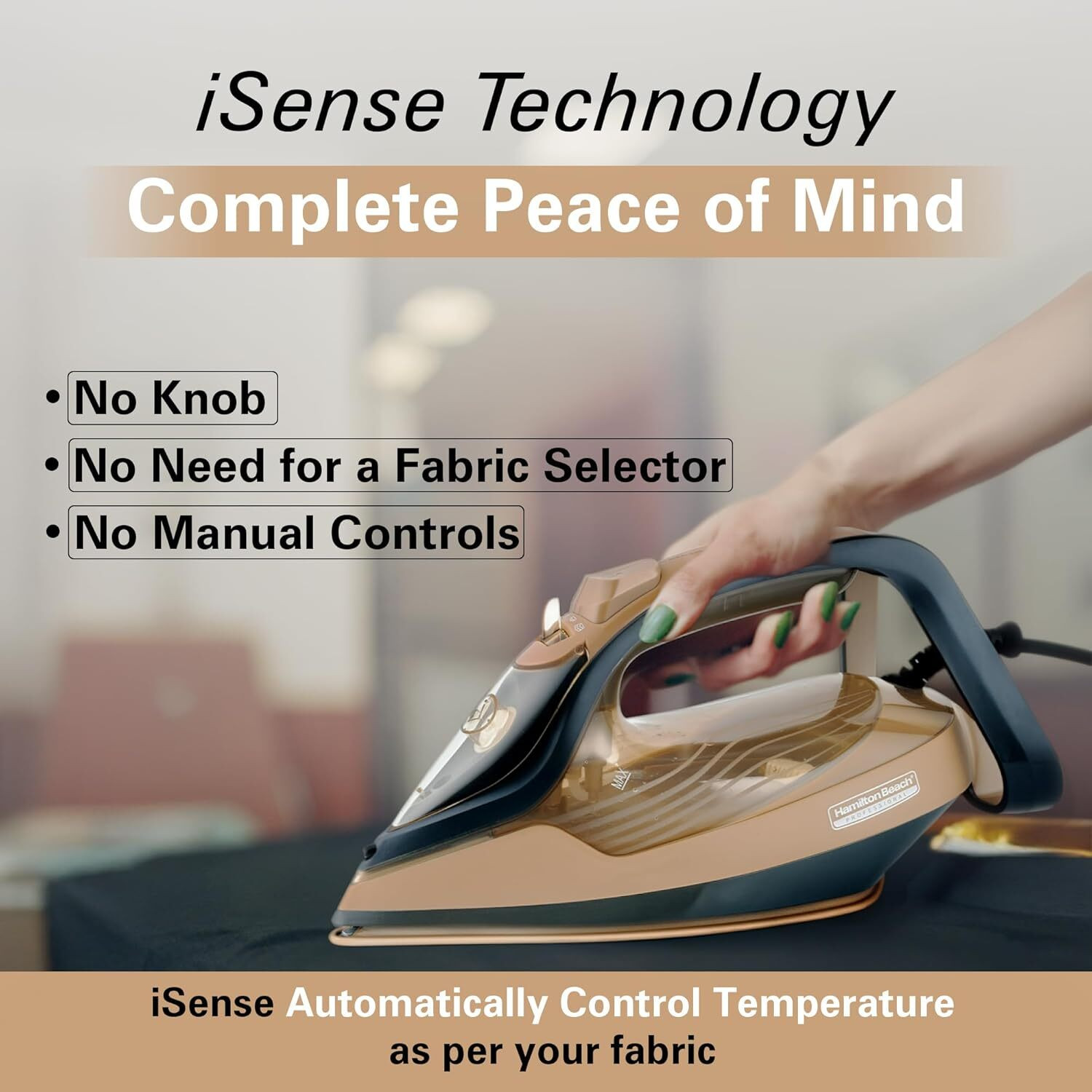 Image of Hamilton Beach Fully-Automatic Steam Iron with iSense Technology, Garment Steam Iron 2800 W Garment Steamer