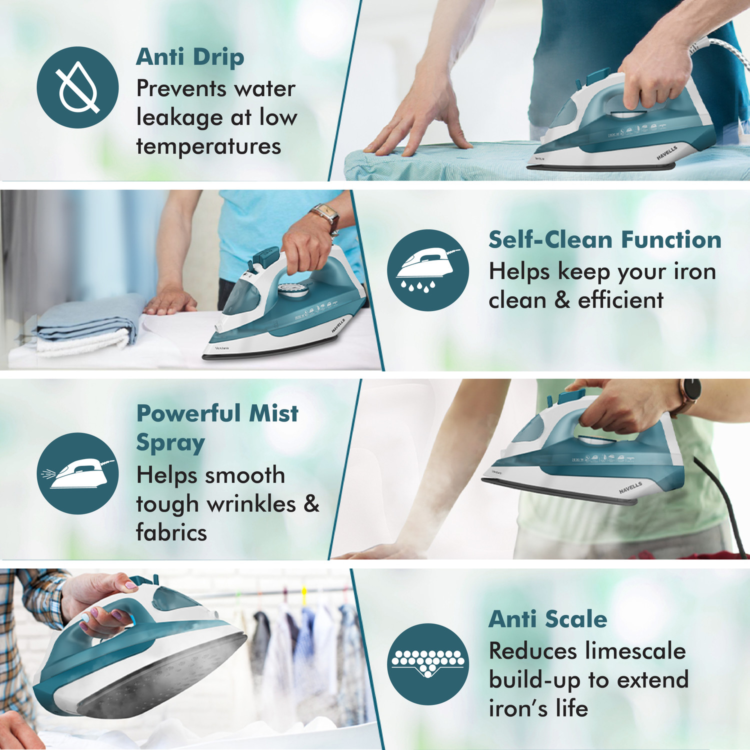 Image of HAVELLS by Havells Ventura Steam Iron with Self Cleaning Function|Vertical & Horizontal Ironing 2000 W Steam Iron