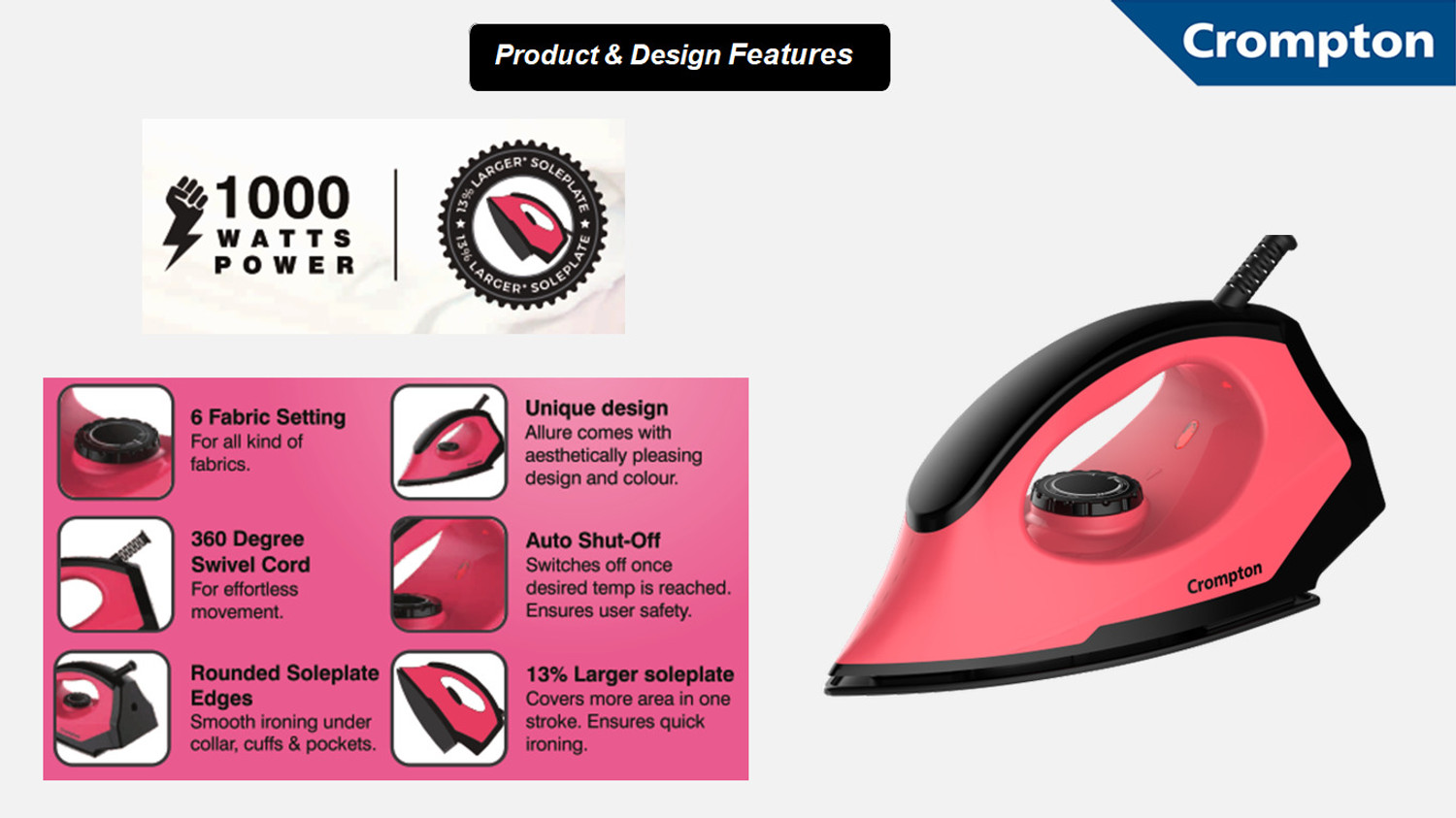 Image of Crompton Allure 1000 W Dry Iron
