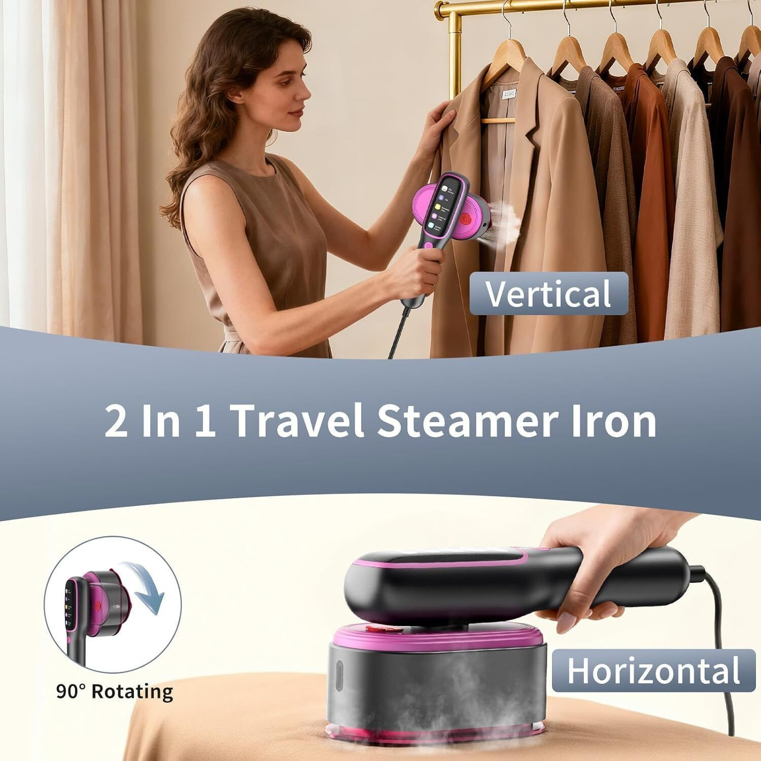 Image of mefine by kikvi Steamer Iron Portable 2-in-1 Handheld Iron Kills 99.9%* Bacteria 1200 W Garment Steamer