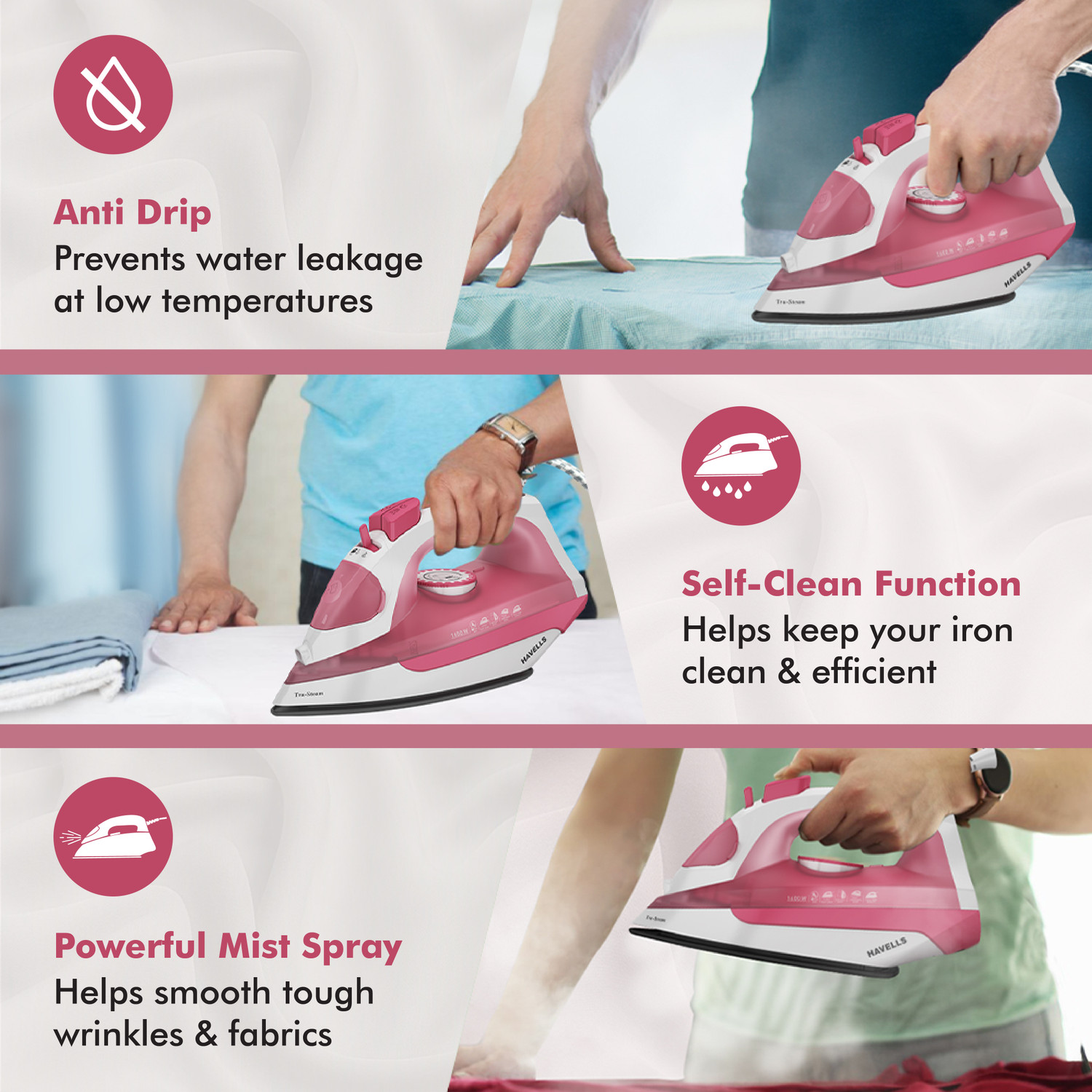 Image of HAVELLS by Havells Tru-Steam Steam Iron with Self Cleaning Function|Vertical & Horizontal Ironing 1600 W Steam Iron