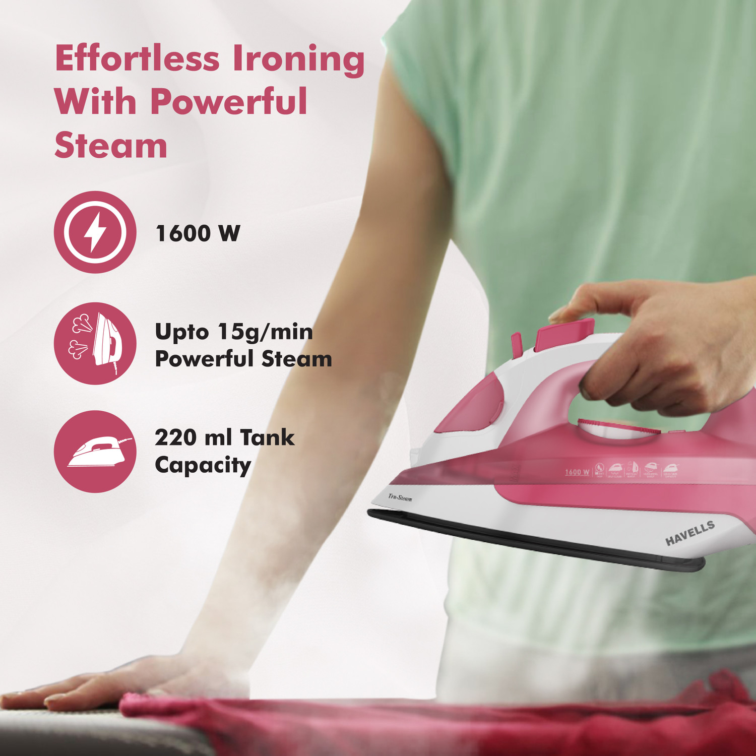 Image of HAVELLS by Havells Tru-Steam Steam Iron with Self Cleaning Function|Vertical & Horizontal Ironing 1600 W Steam Iron