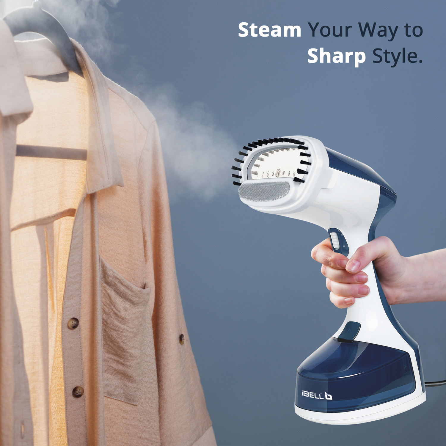 Image of iBELL Garment Steamer for Clothes, Handheld Portable Steam Iron, Fast Heat, 260ml Tank 1600 W Garment Steamer