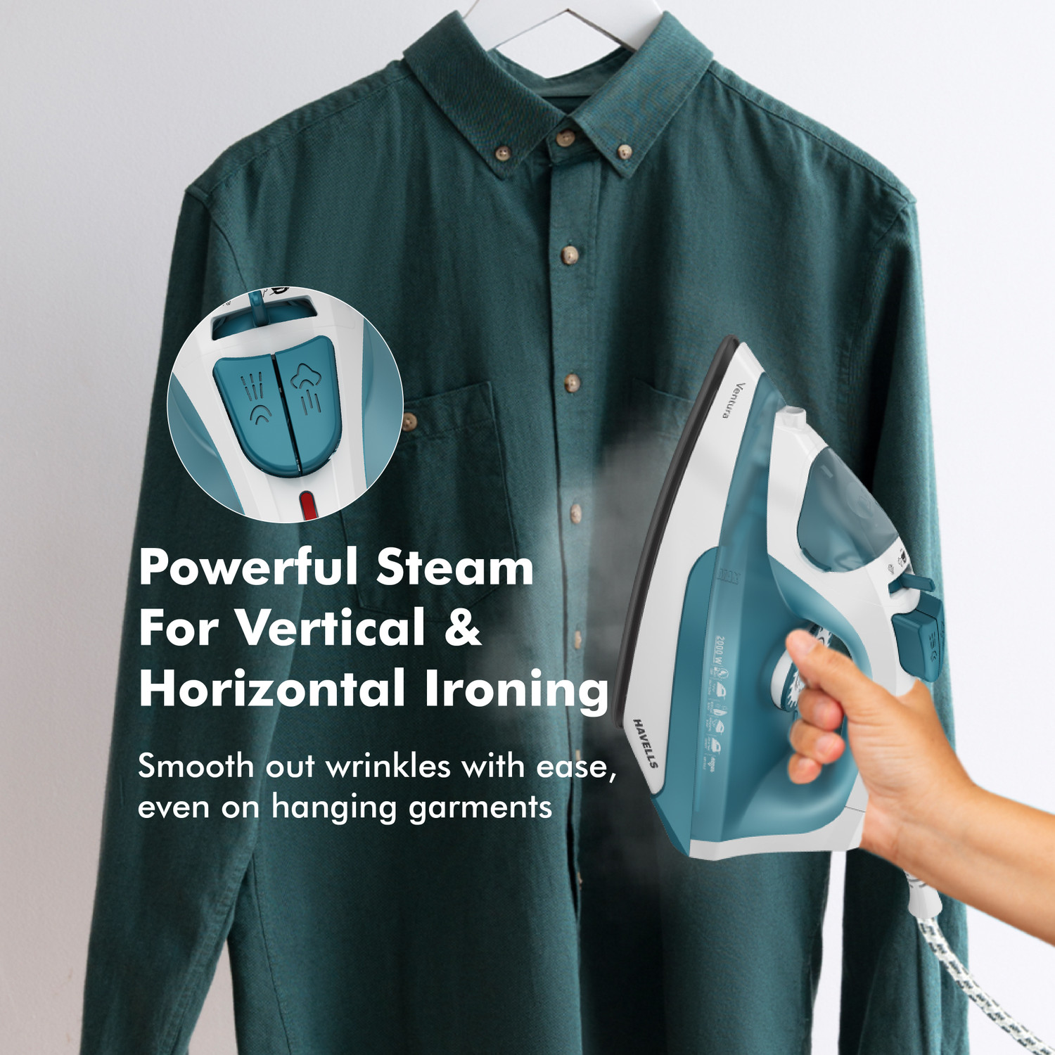 Image of HAVELLS by Havells Ventura Steam Iron with Self Cleaning Function|Vertical & Horizontal Ironing 2000 W Steam Iron